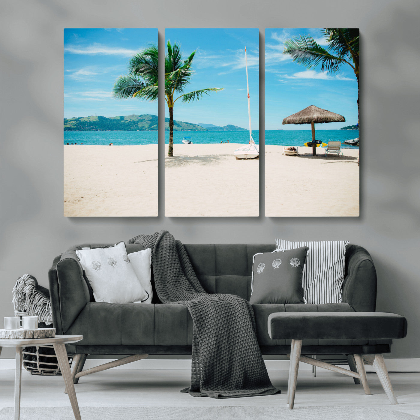 42623350-MGV-CV-36X24-Tropical Beach Wall Art Canvas Print, Framed Palm Tree Art Picture Print, Ocean View Perfect Tropical Coastal Decor Artwork