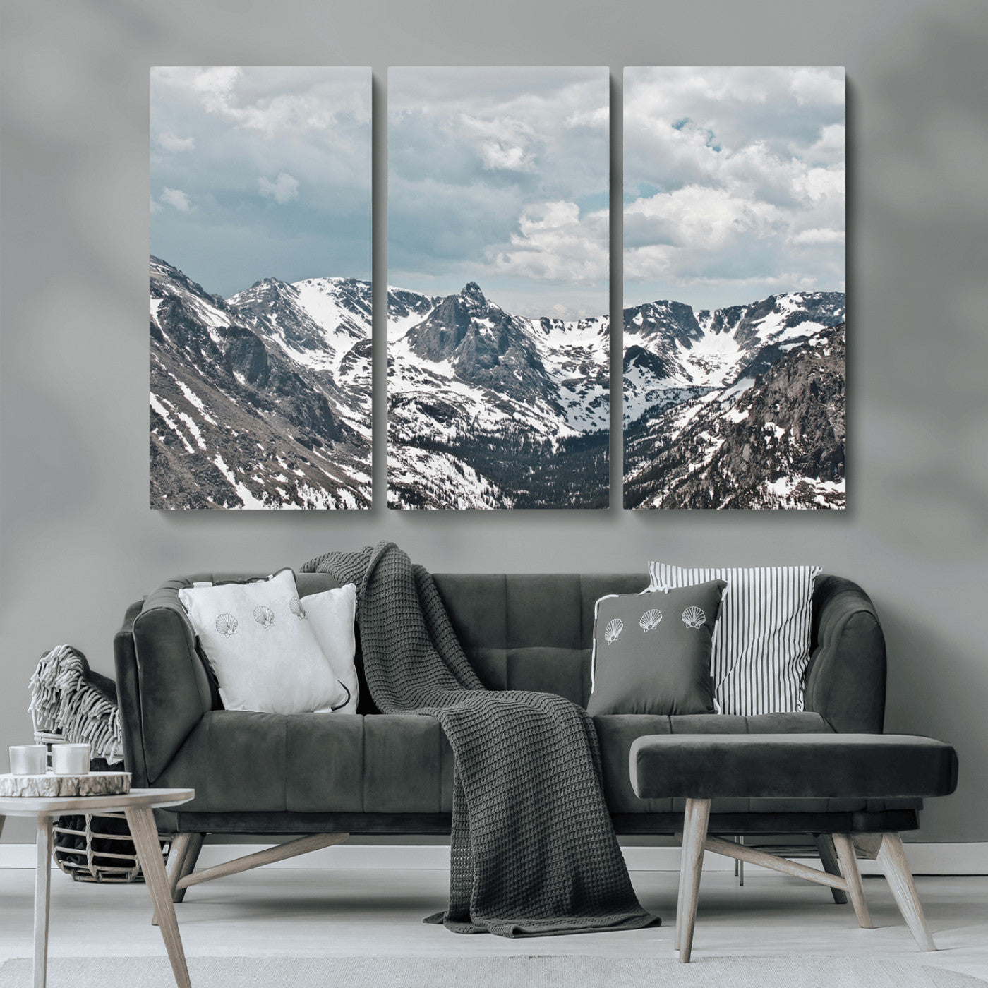 94074619-MGV-CV-36X24-Snowy Peaks Wall Art Canvas Print, Framed Alpine Wilderness Art Picture Print, Mountain Escape Perfect Winter Serenity Decor