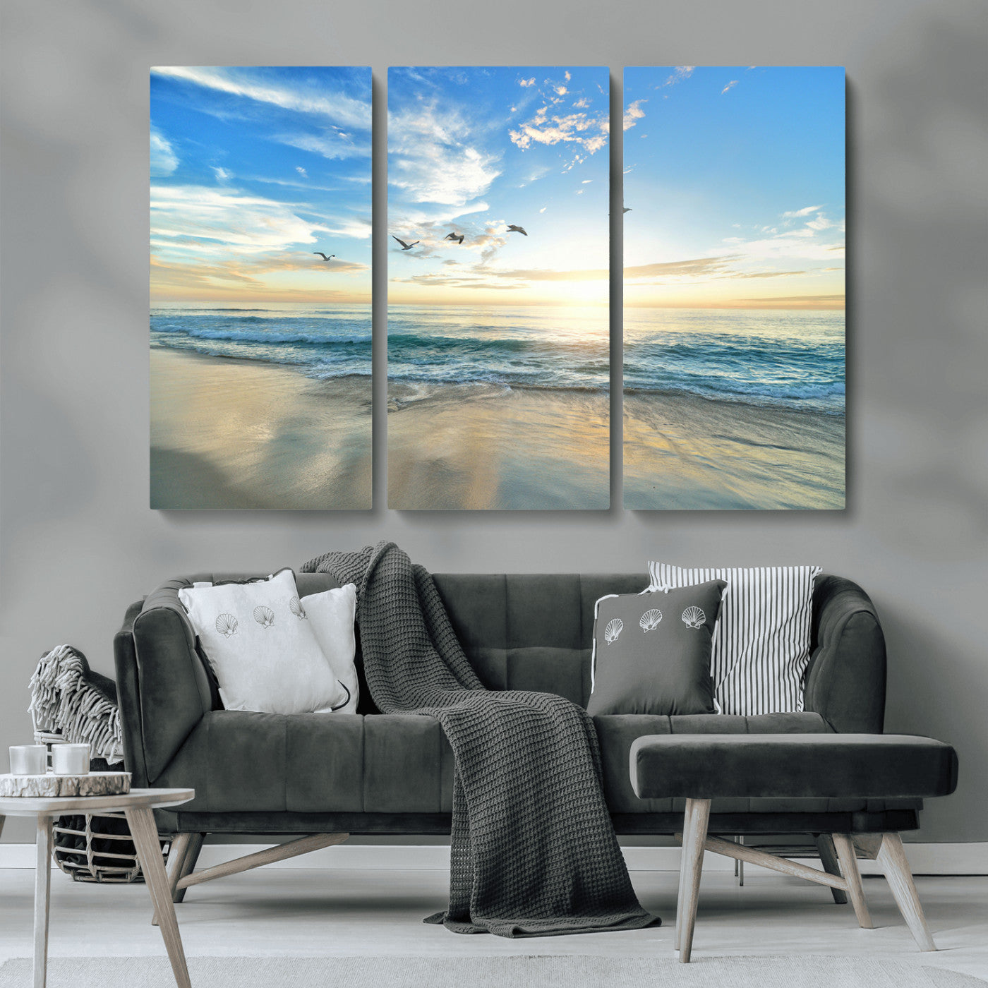 20708696-MGV-CV-36X24-Minimalist Seaside Wall Art Canvas Print, Framed Morning Glow Art Picture Print, Golden Reflections Perfect Coastal Minimalist