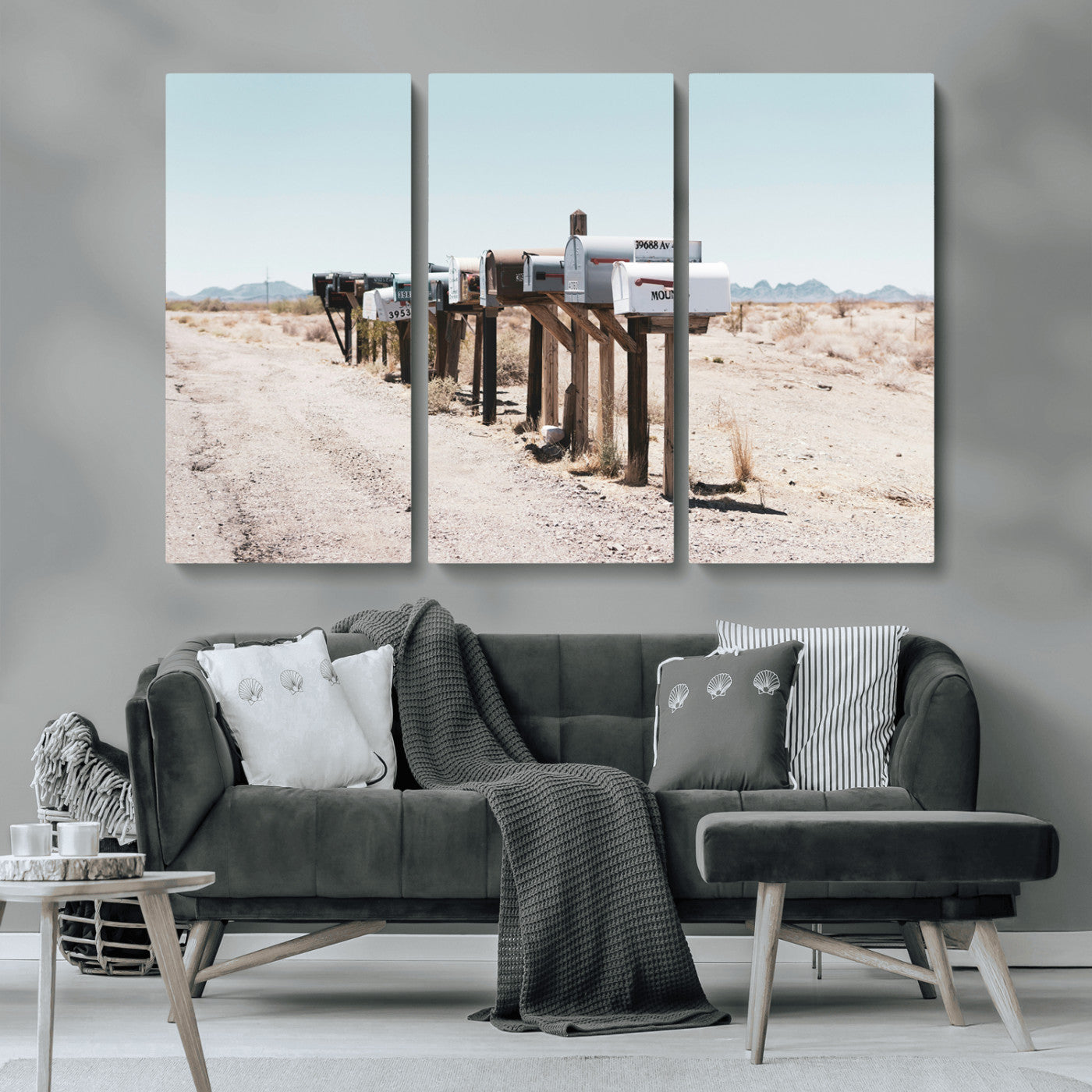 54616109-MGV-CV-36X24-Desert Mailboxes Wall Art – Rustic Rural Roadside Photography Canvas Print, American Southwest Landscape Home Decor for Living