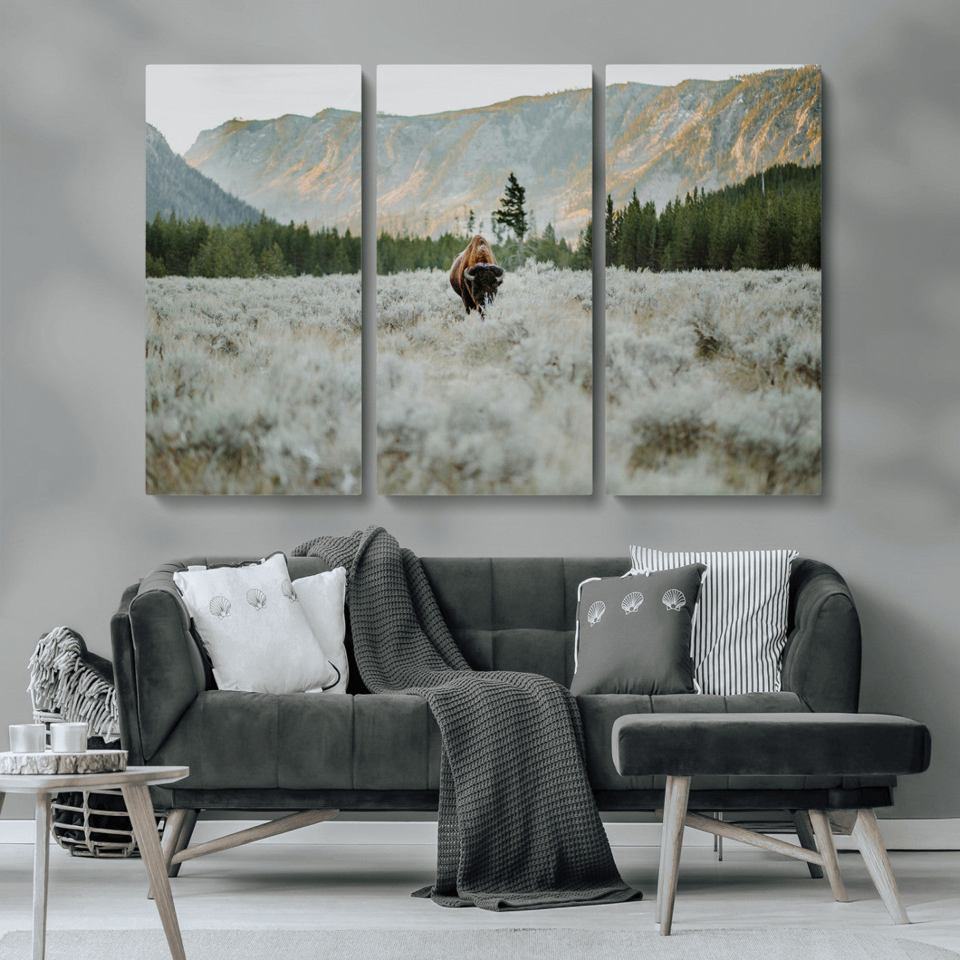 41674074-MGV-CV-36X24-Bison Wall Art – American Buffalo Wildlife Photography Canvas Print, Western Mountain Landscape Artwork Rustic Nature Decor for