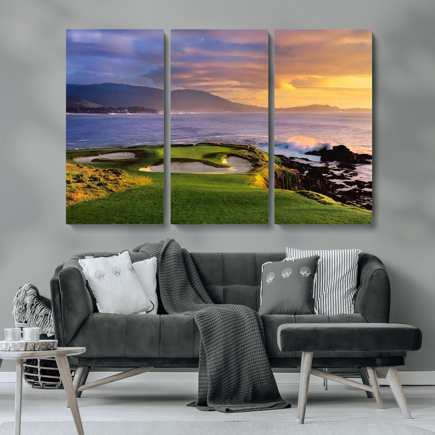 39644075-MGV-CV-36X24-Golf Course Wall Art – Coastal Sunset Canvas Print, Scenic Oceanfront Fairway Landscape Decor for Office, Man Cave, or Living Room