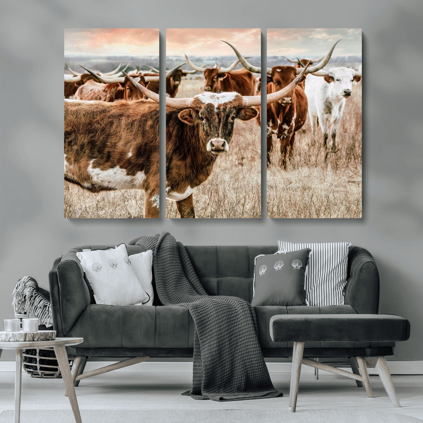 47758300-MGV-CV-36X24-Texas Longhorn Cattle Wall Art – Rustic Western Herd Canvas Print, Cowboy Ranch Farmhouse Decor for Living Room, Office, or