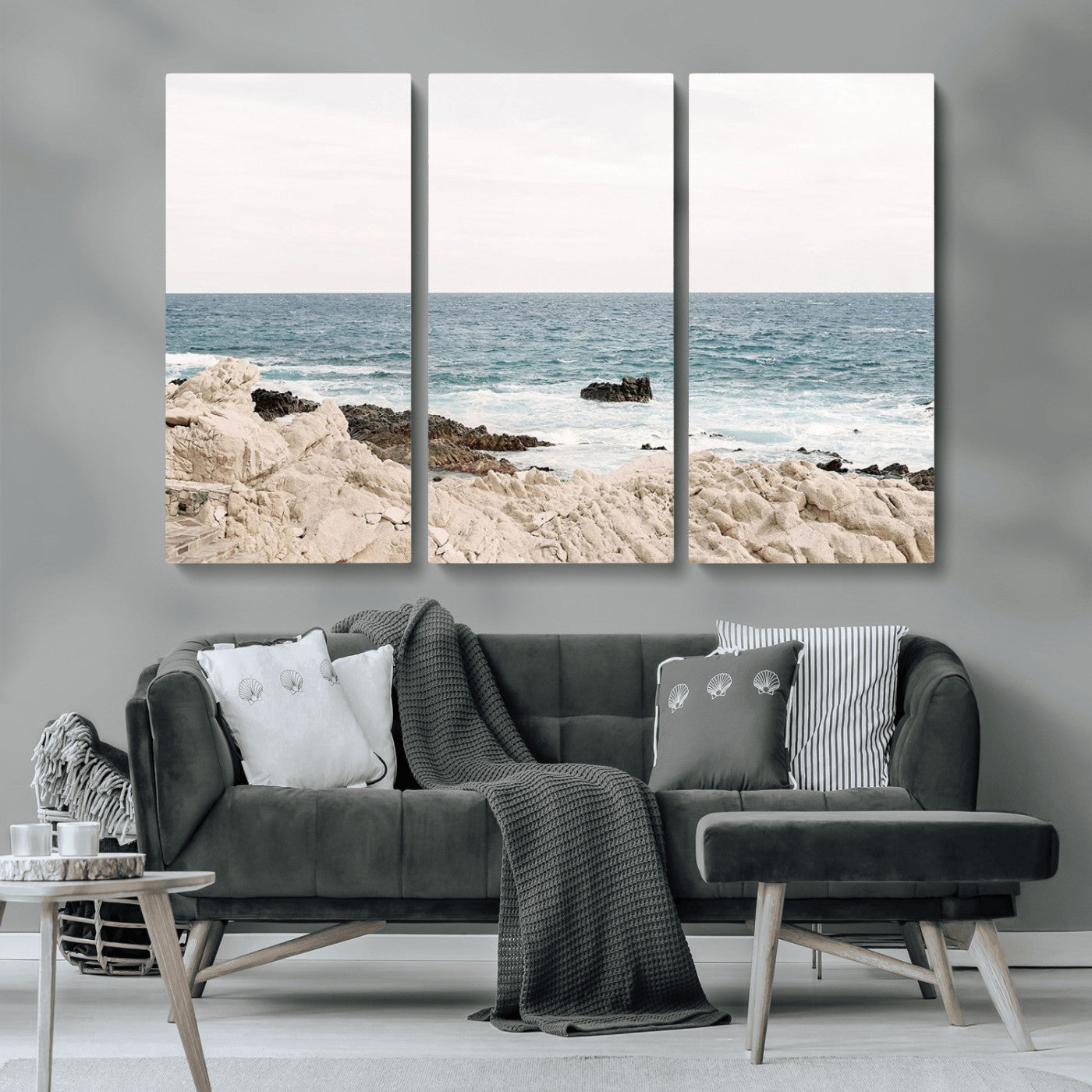 25481980-MGV-CV-36X24-Ocean Coastal Wall Art – Rocky Shoreline and Waves Canvas Print, Serene Beach Landscape Decor for Living Room, Bedroom, or Office