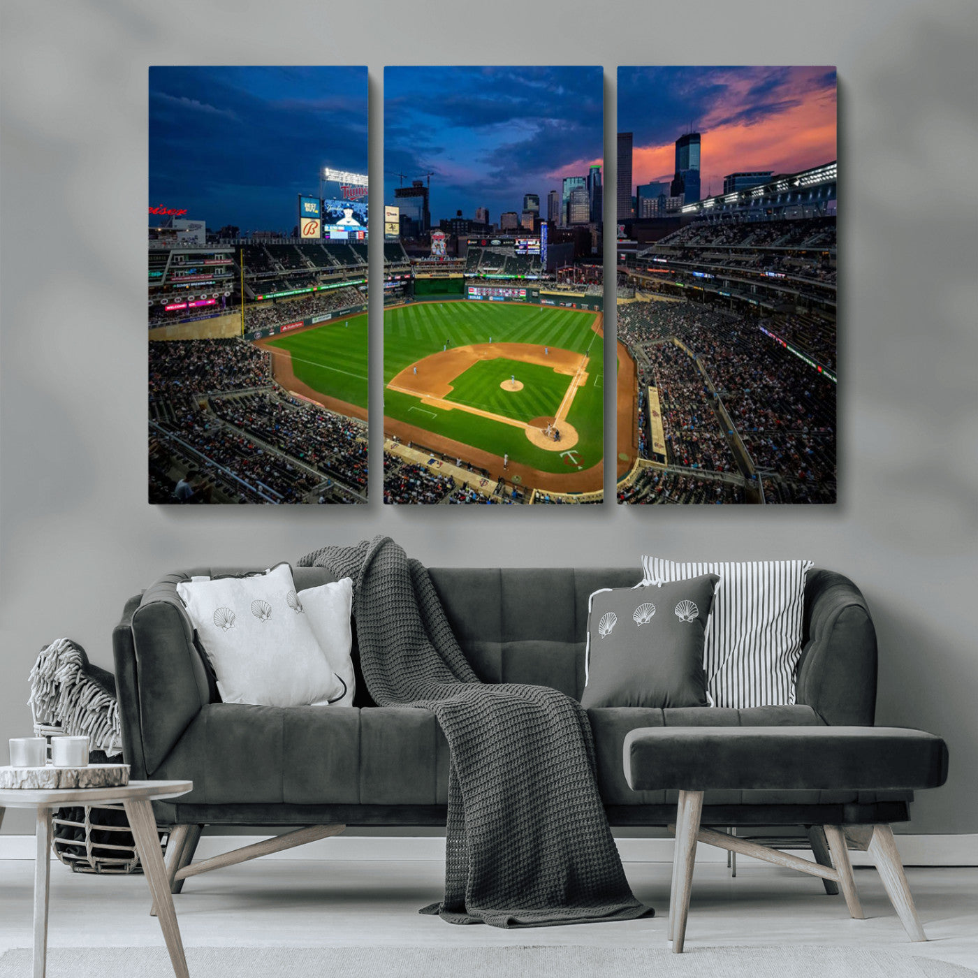 68222753-MGV-CV-36X24-Baseball Stadium Wall Art – Panoramic Night Game Canvas Print, Sports Decor for Man Cave, Office, Bar, or Living Room
