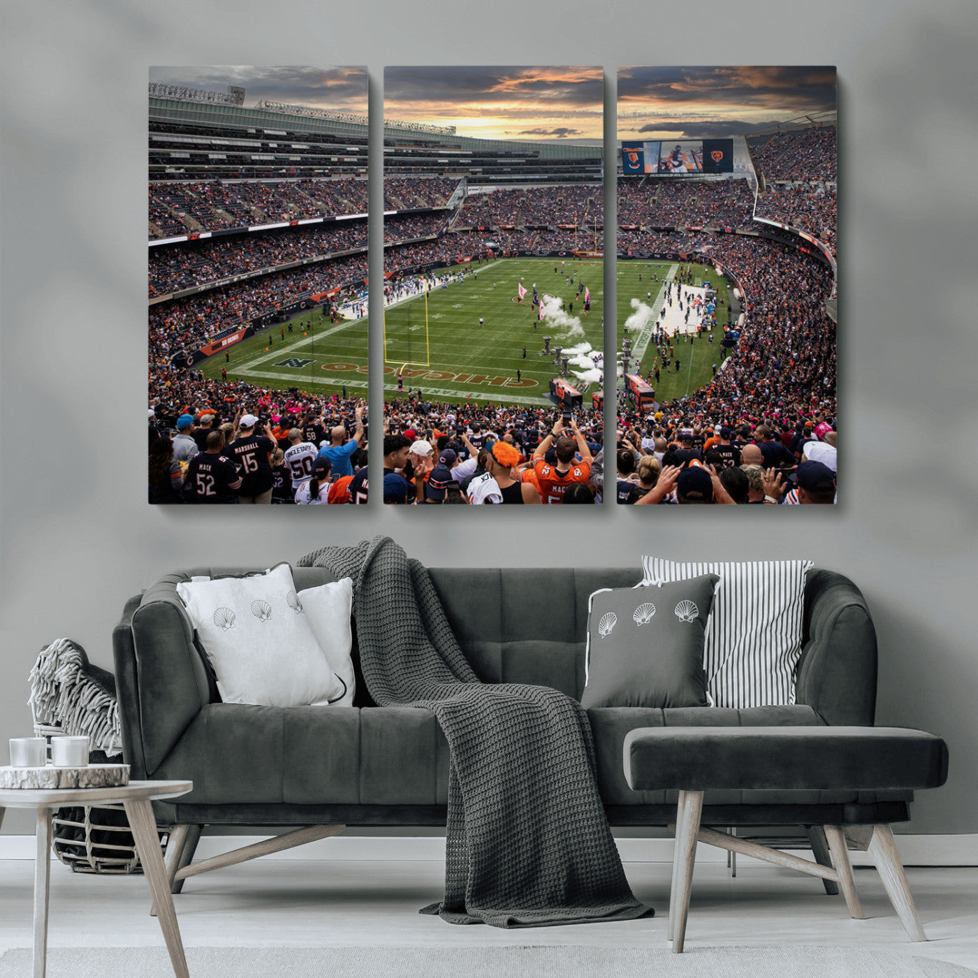 87578930-MGV-CV-36X24-Soldier Field Wall Art – Chicago Bears Football Stadium Sunset Canvas Print, Game Day Sports Decor for Man Cave, Bar, Office, or