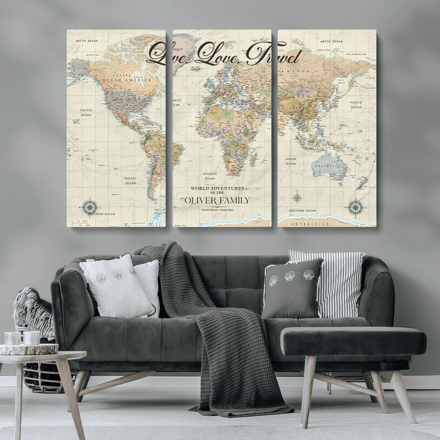 19479008-MGV-CV-36X24-Live Love Travel Wall Art – Detailed World Map Canvas Print, Adventure Decor for Living Room, Office or Bedroom, Travel Gift for