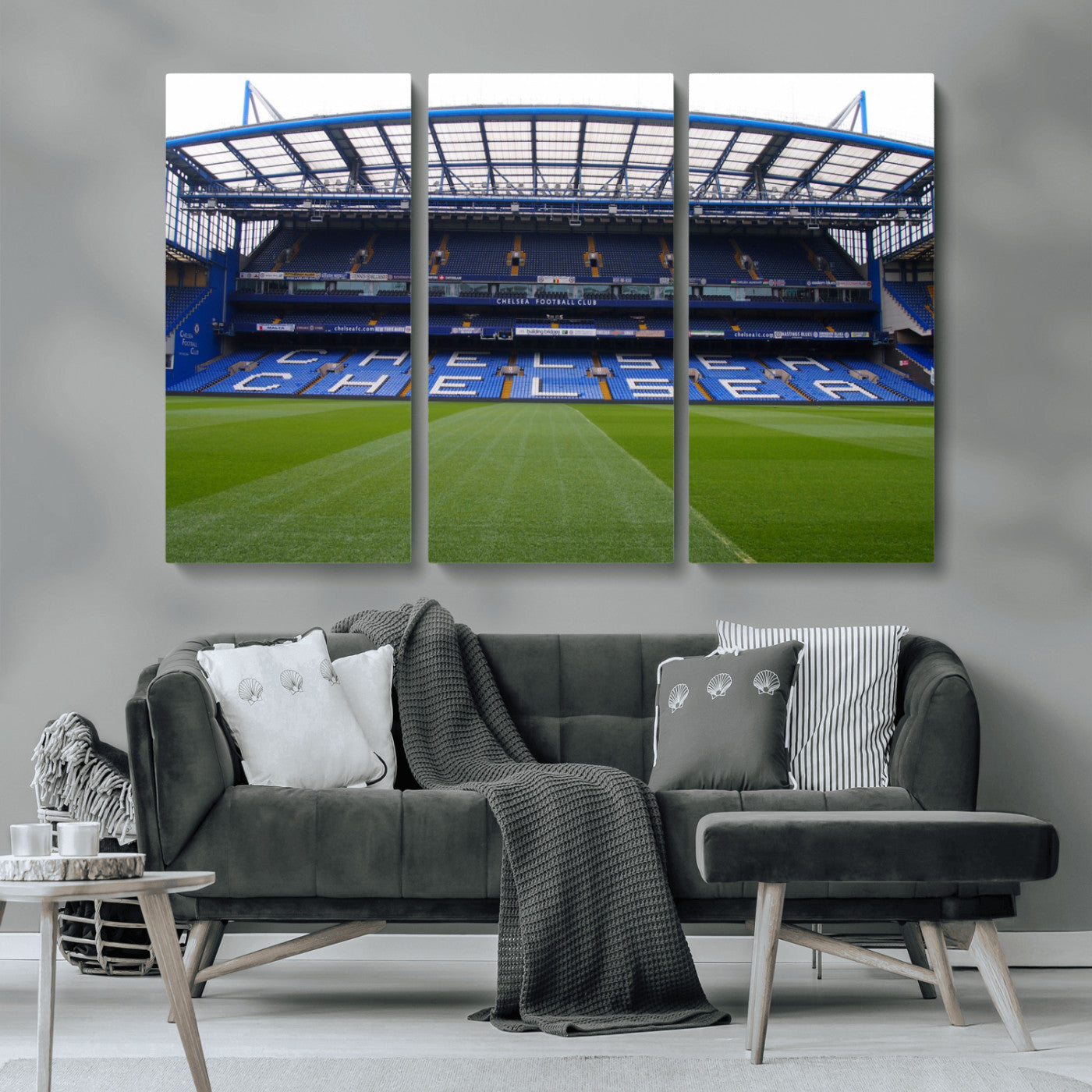 38616413CHELSA-MGV-CV-36X24-Chelsea Stadium Wall Art – Panoramic Football Field Canvas Print, Game Day Sports Decor for Living Room, Office, or Man Cave