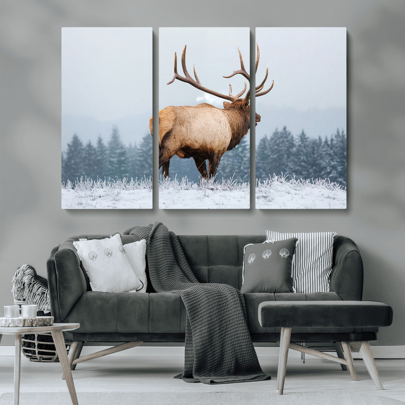 85177251-MGV-CV-36X24-Elk Wall Art – Majestic Wildlife Canvas Print of Bull Elk Snowy Forest, Rustic Nature Decor for Living Room, Cabin, or Office