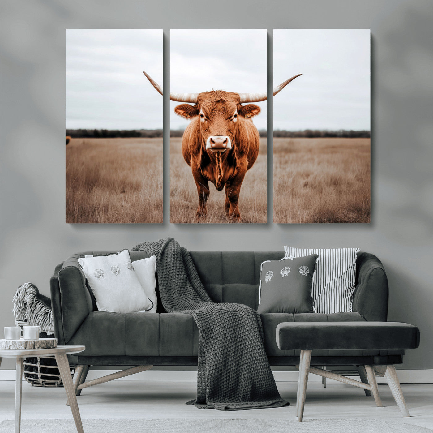 16316734-MGV-CV-36X24-Texas Longhorn Wall Art – Rustic Bull Portrait Canvas Print, Western Farmhouse Animal Photography Decor for Living Room, Office,