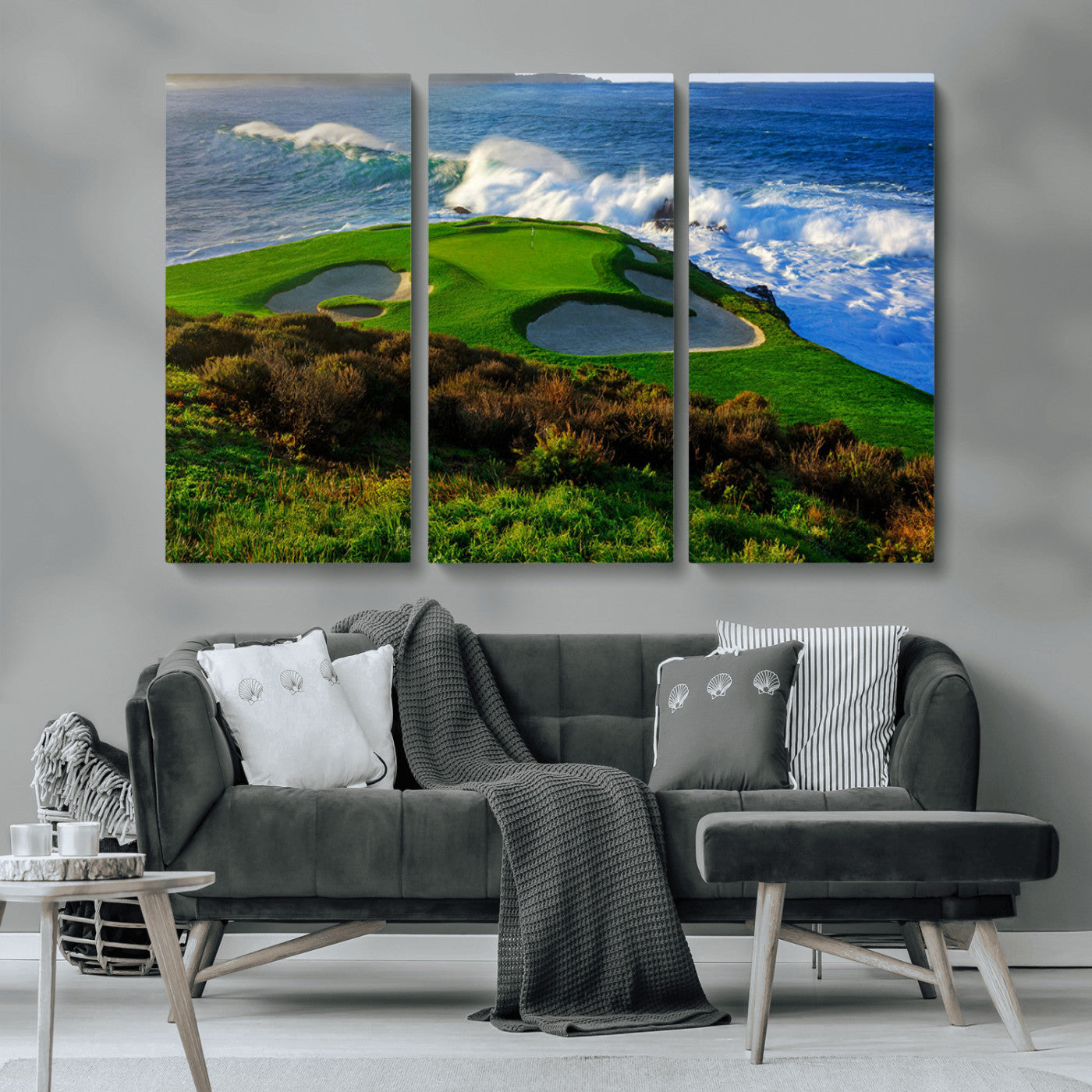 13644055-MGV-CV-36X24-Golf Wall Art – Oceanfront Green Canvas Print, Scenic Coastal Course Photography Decor for Bedroom, Living Room, Office, Sports