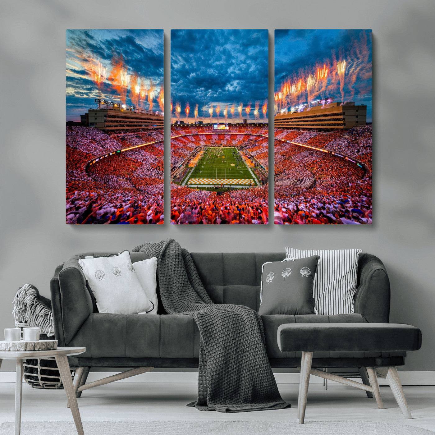 94266219-MGV-CV-36X24-Neyland Stadium Wall Art – Tennessee Volunteers Checkerboard Game Day Canvas Print, College Football Fireworks Decor for Man Cave