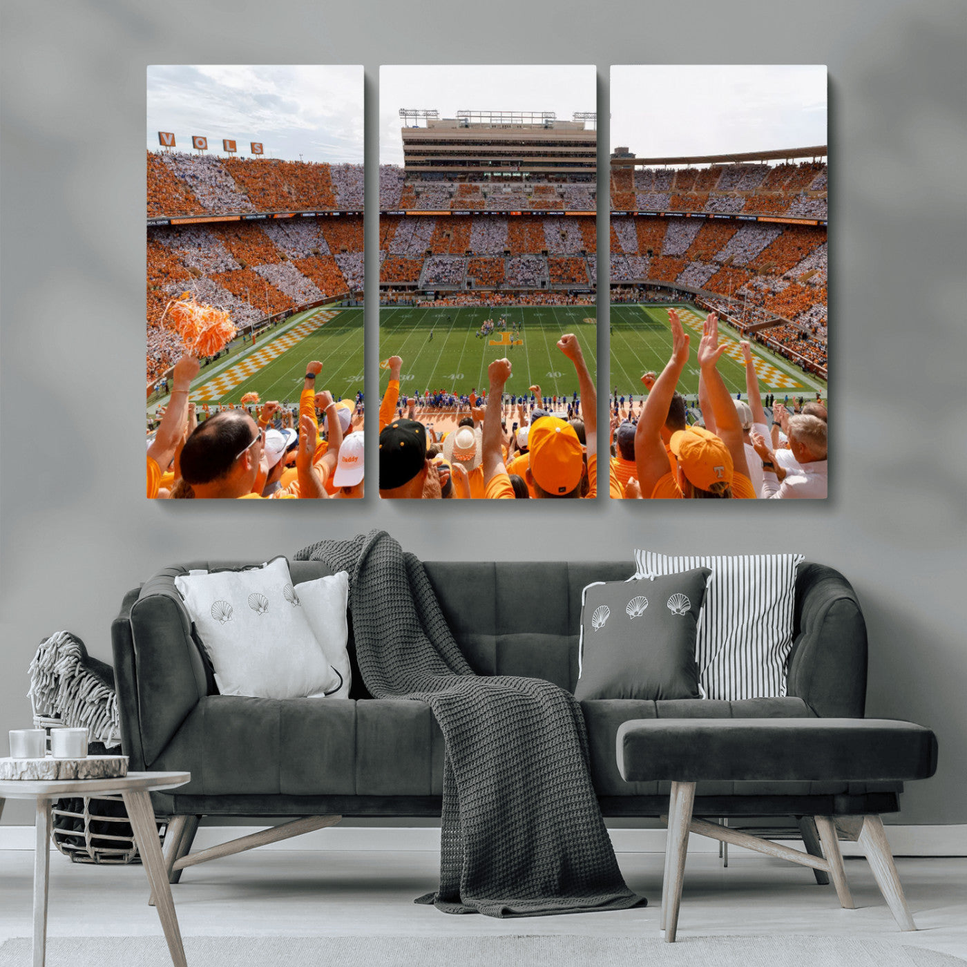 76011417-MGV-CV-36X24-Tennessee Volunteers Wall Art – Neyland Stadium Checkerboard Crowd Canvas Print, Vols Football Game Day Fan Perspective Sports