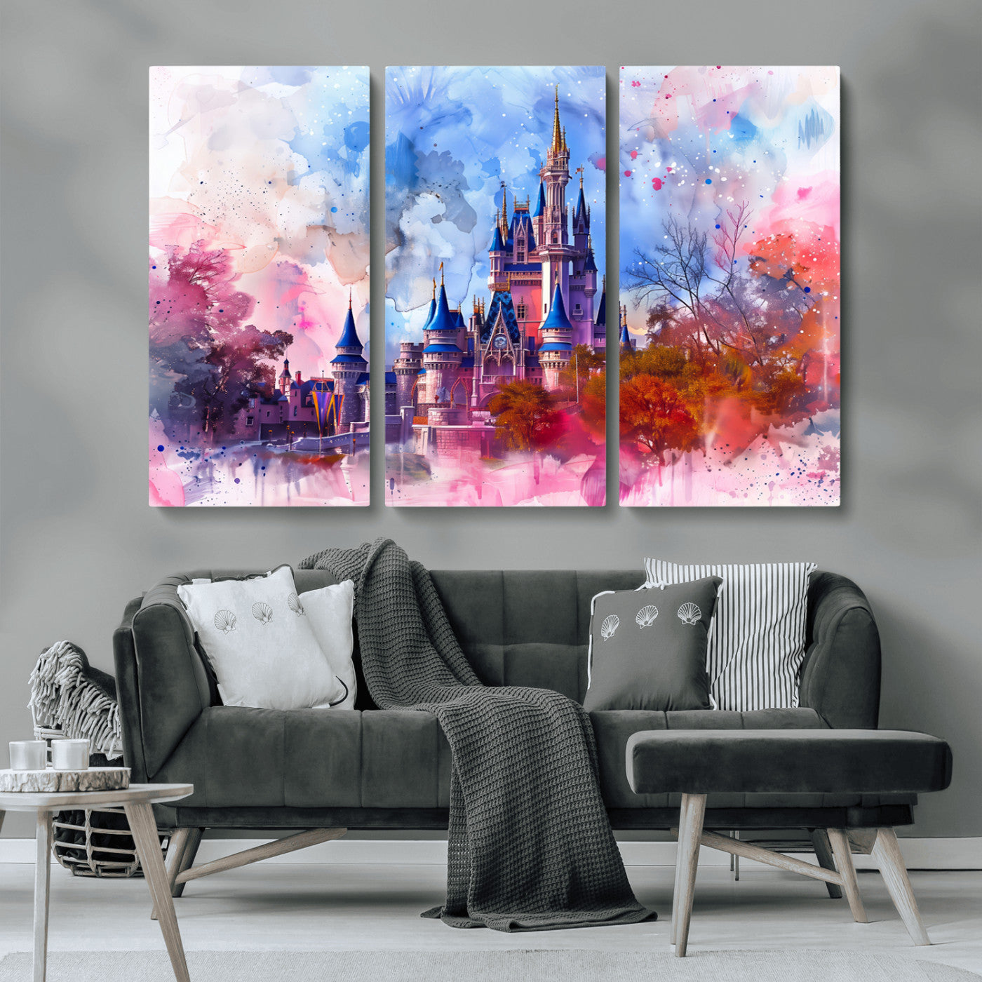 15129-MGV-CV-36X24-Disney Castle Wall Art Canvas Print, Framed Cinderella Palace Art Picture Print, Fantasy Kingdom Perfect Whimsical Fairytale Decor