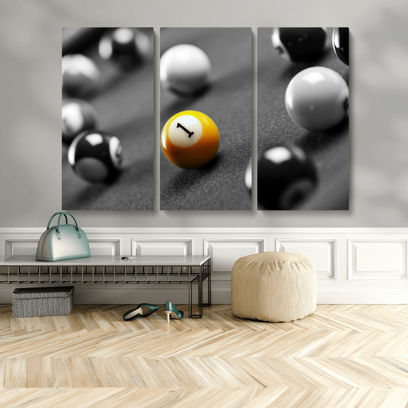 52108-MGV-CV-36X24-Precision Pool Table Wall Art – Close Up Yellow 1 Ball Canvas Print, Hand-Played Billiards Game Decor for Office, Game Room, or