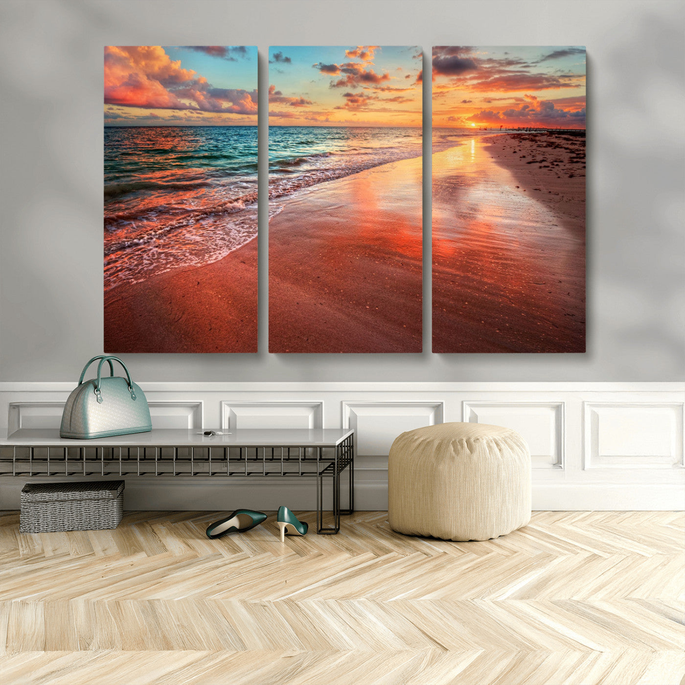77723-MGV-CV-36X24-Sunset Beach Wall Art – Vibrant Ocean Waves and Golden Horizon Canvas Print, Coastal Seascape Photography Home Decor