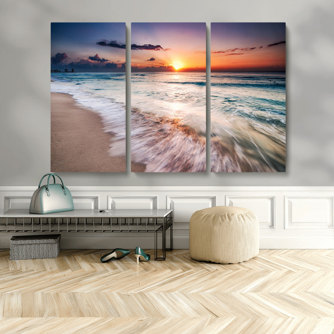 99906-MGV-CV-36X24-Morning Tide Canvas Print – Soft Sunrise Ocean Waves Wall Art, Coastal Serenity Decor for Home & Office