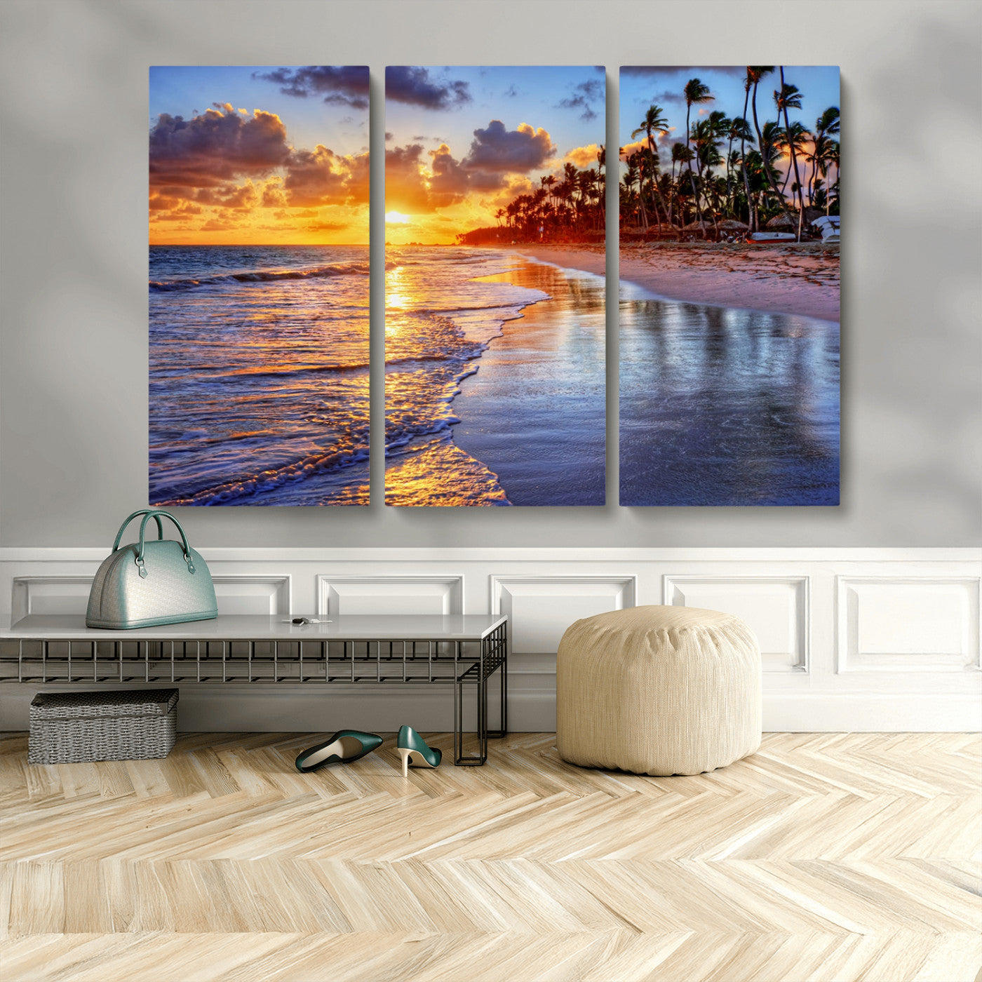 19917-MGV-CV-36X24-Tropical Sunset Beach Wall Art – Panoramic Palm Trees and Ocean Canvas Print, Vibrant Coastal Decor for Living Room, Office or Man