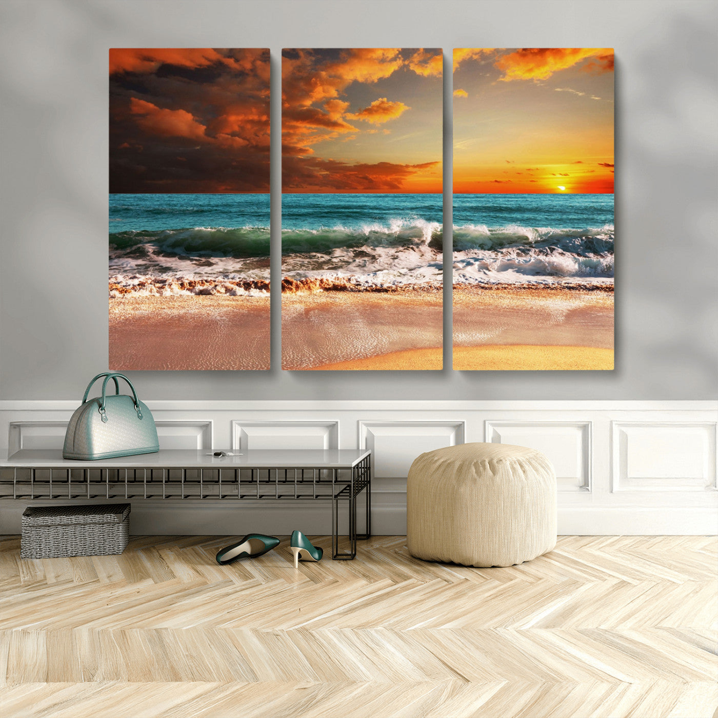 72948-MGV-CV-36X24-Ocean Sunset Wave Wall Art – Dramatic Seascape Canvas Print with Golden Sky and Crashing Waves, Coastal Beach Decor for Living