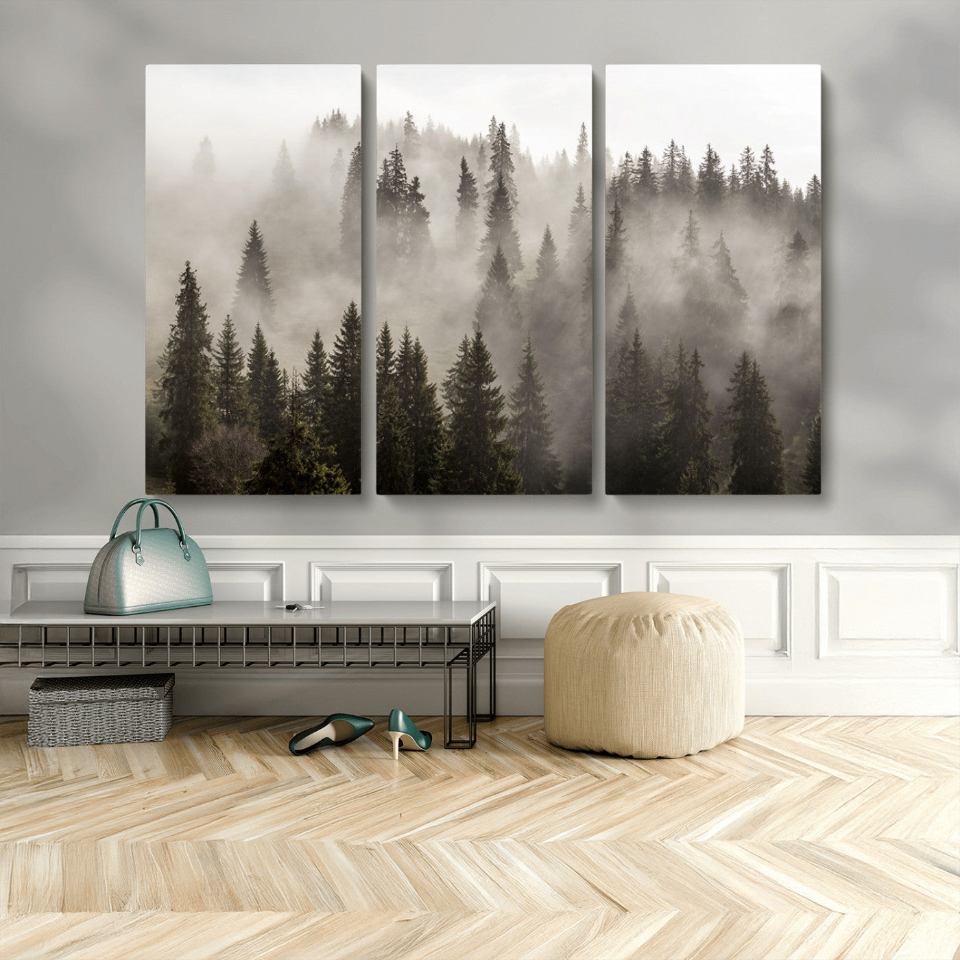 62862-MGV-CV-36X24-Misty Forest Wall Art – Tranquil Pine Tree Canvas Print with Mountain Fog, Nature Landscape Artwork for Living Room, Bedroom, or