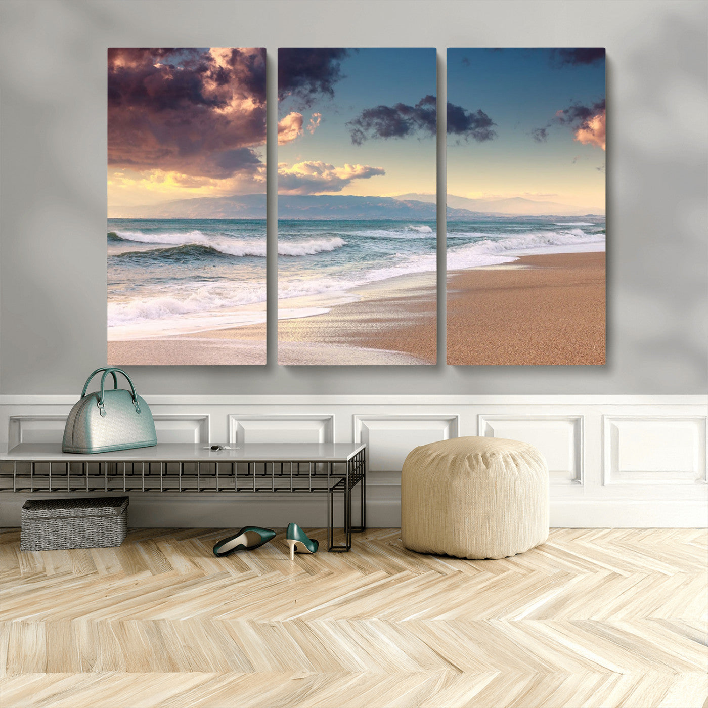 42253-MGV-CV-36X24-Serene Beach Waves Wall Art – Tranquil Ocean Horizon Canvas Print, Coastal Seascape Decor for Living Room or Office Wall