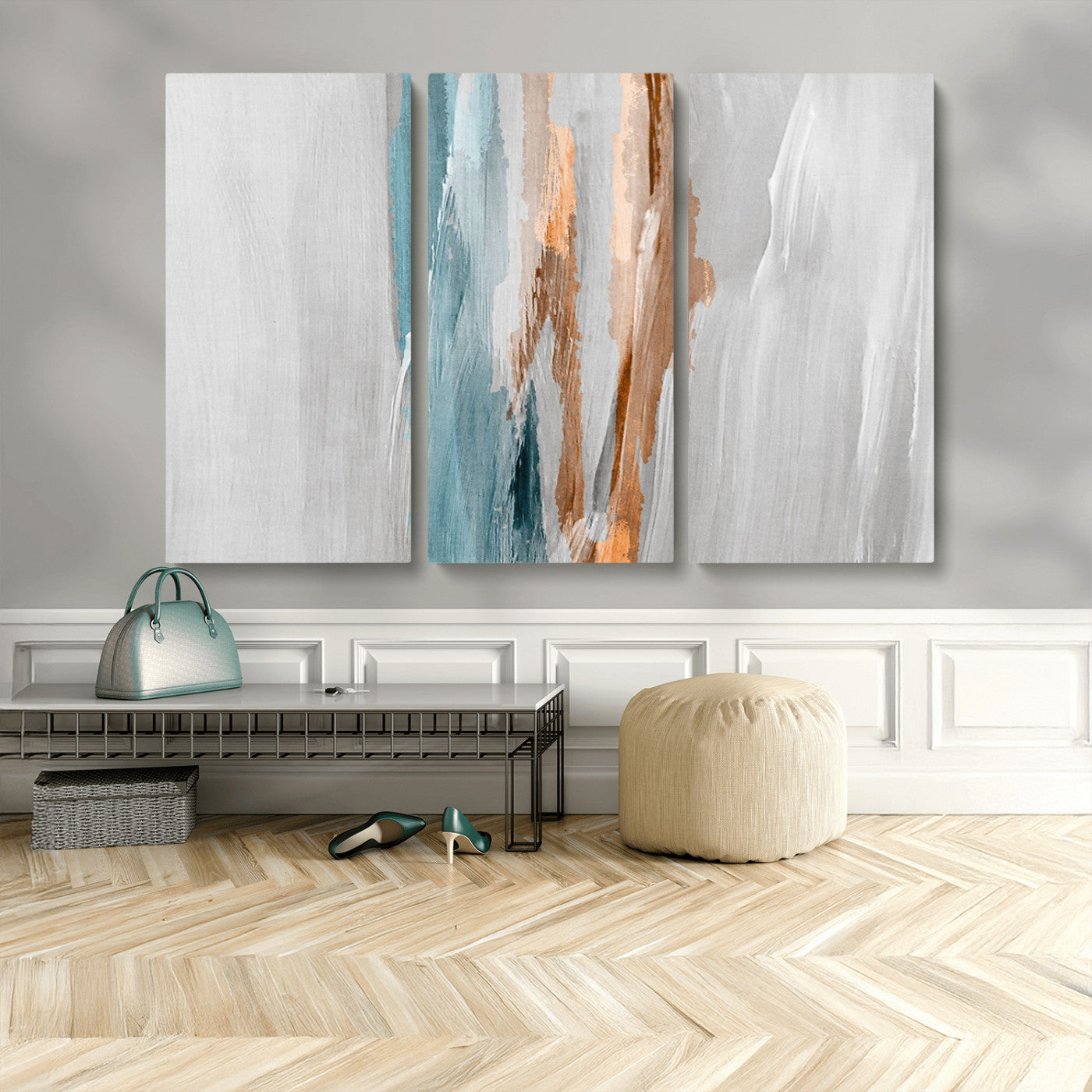 66154-MGV-CV-36X24-Abstract Brushstroke Wall Art – Modern Teal and Gold Canvas Print, Minimalist Contemporary Painting for Living Room, Bedroom, or