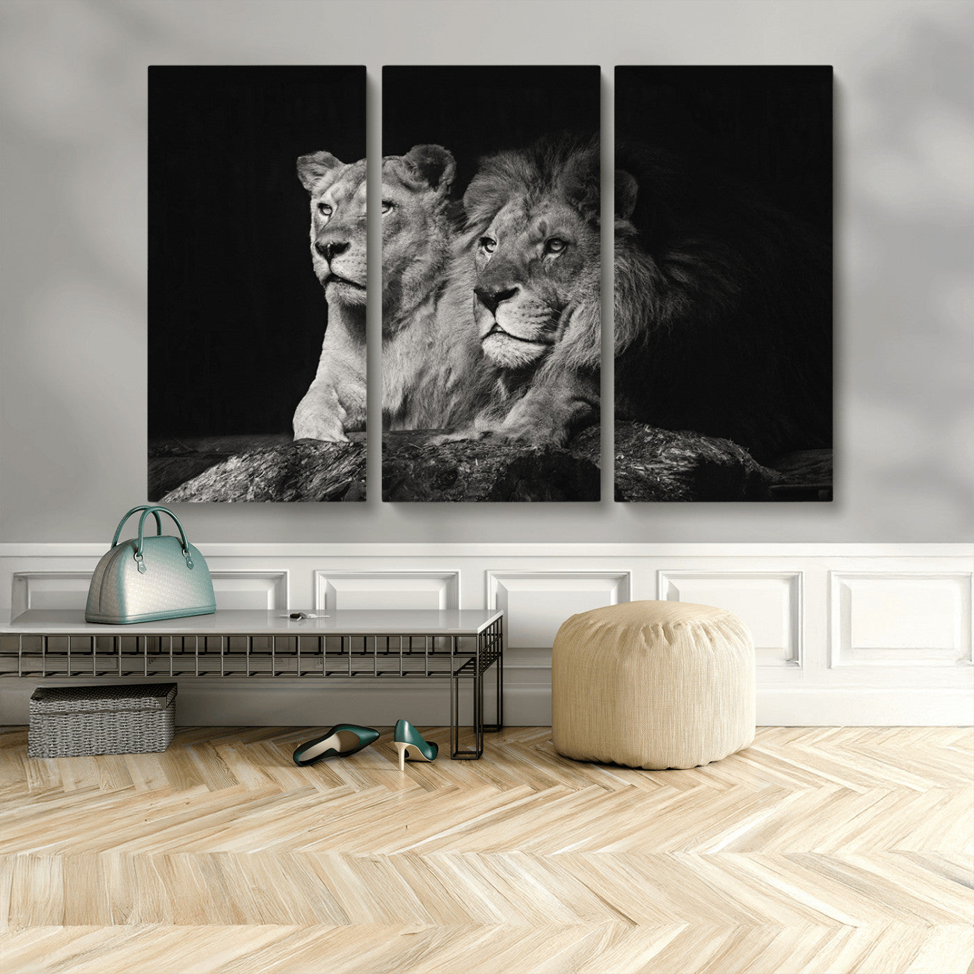 80013-MGV-CV-36X24-Lion and Lioness Wall Art – Black and White Wildlife Photography Canvas Print, African Safari Animal Decor for Office, Bedroom