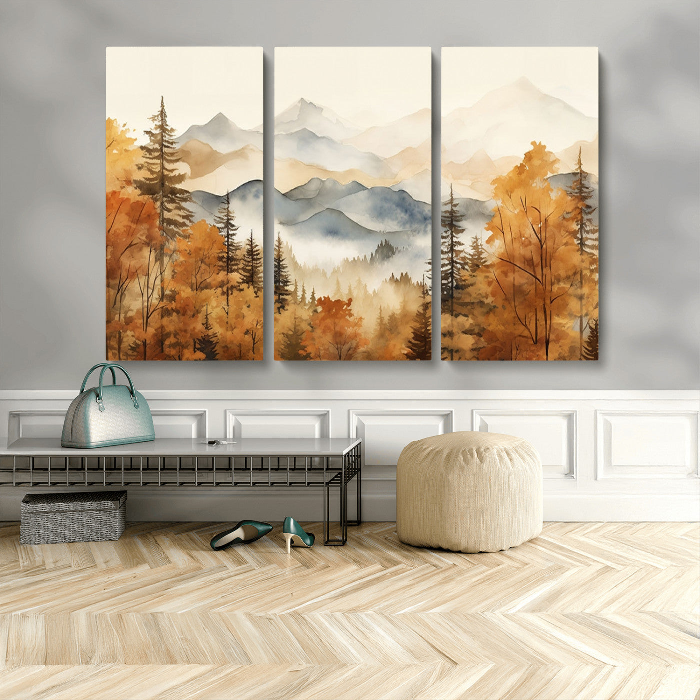 72950-MGV-CV-48X32-3P-Autumn Mountain Forest Wall Art – Golden Fall Landscape Canvas Print, Nature-Inspired Home Decor for Living Room, Bedroom or