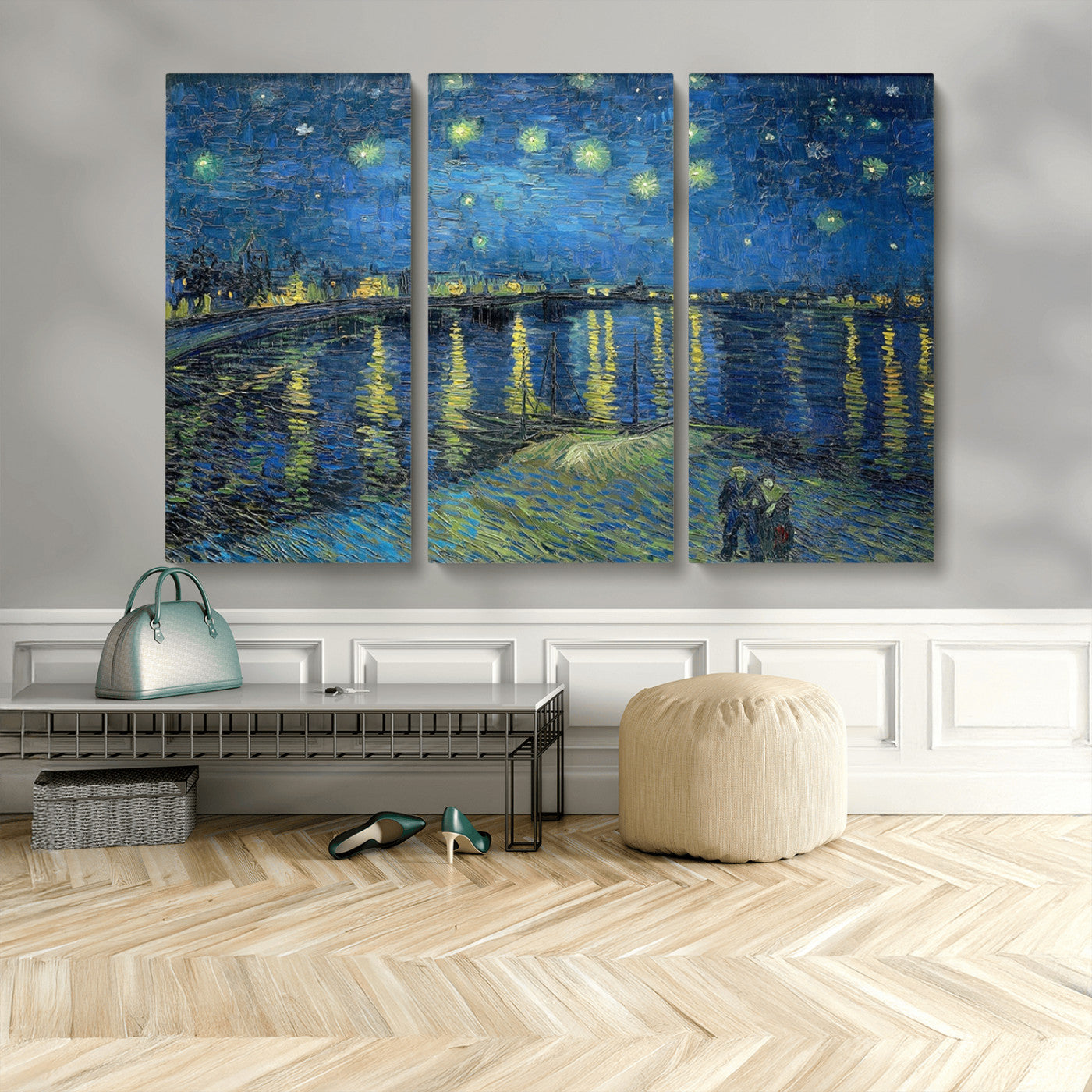 94605-MGV-CV-48X32-3P-Starry Night Over the Rhone Wall Art – Vincent van Gogh Canvas Print, Famous Impressionist Painting for Living Room, Office