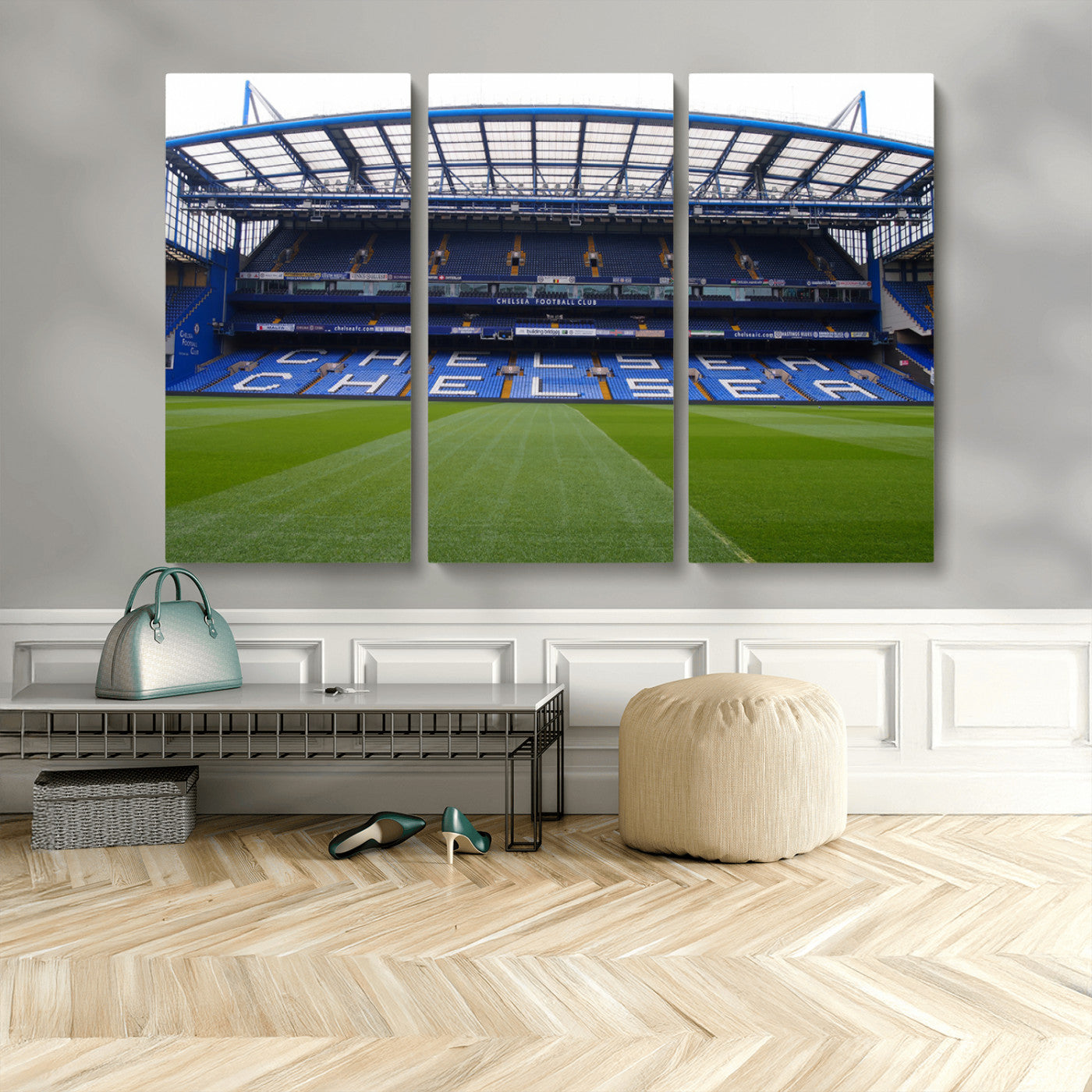 59508-MGV-CV-48X32-3P-Chelsea Stadium Wall Art – Stamford Bridge Football Arena Canvas Print, Iconic Soccer Artwork for Living Room, Office, Game Room