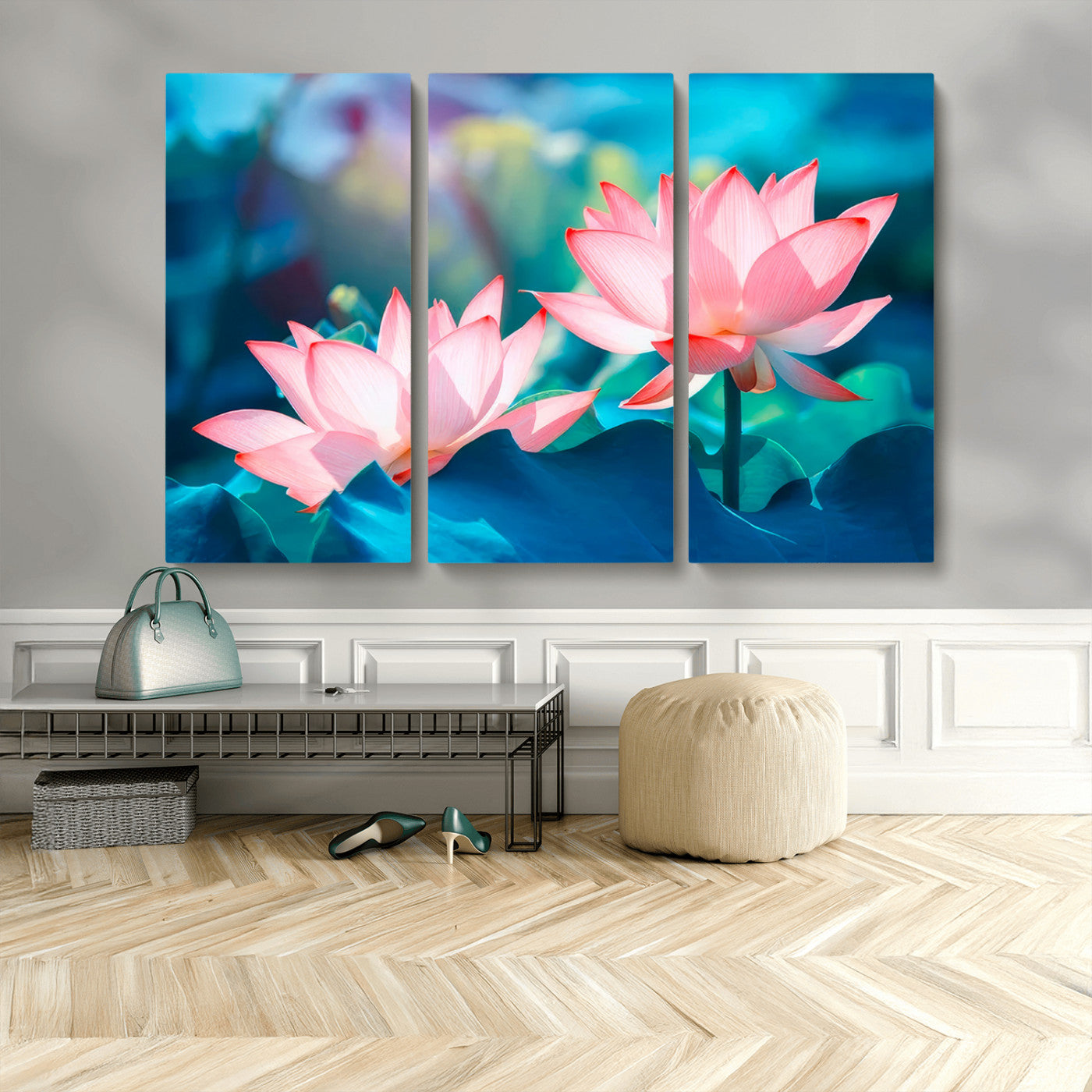 32559-MGV-CV-48X32-3P-Lotus Flower Wall Art – Pink Water Lily Canvas Print, Tranquil Nature Decor for Living Room, Bedroom or Meditation Space