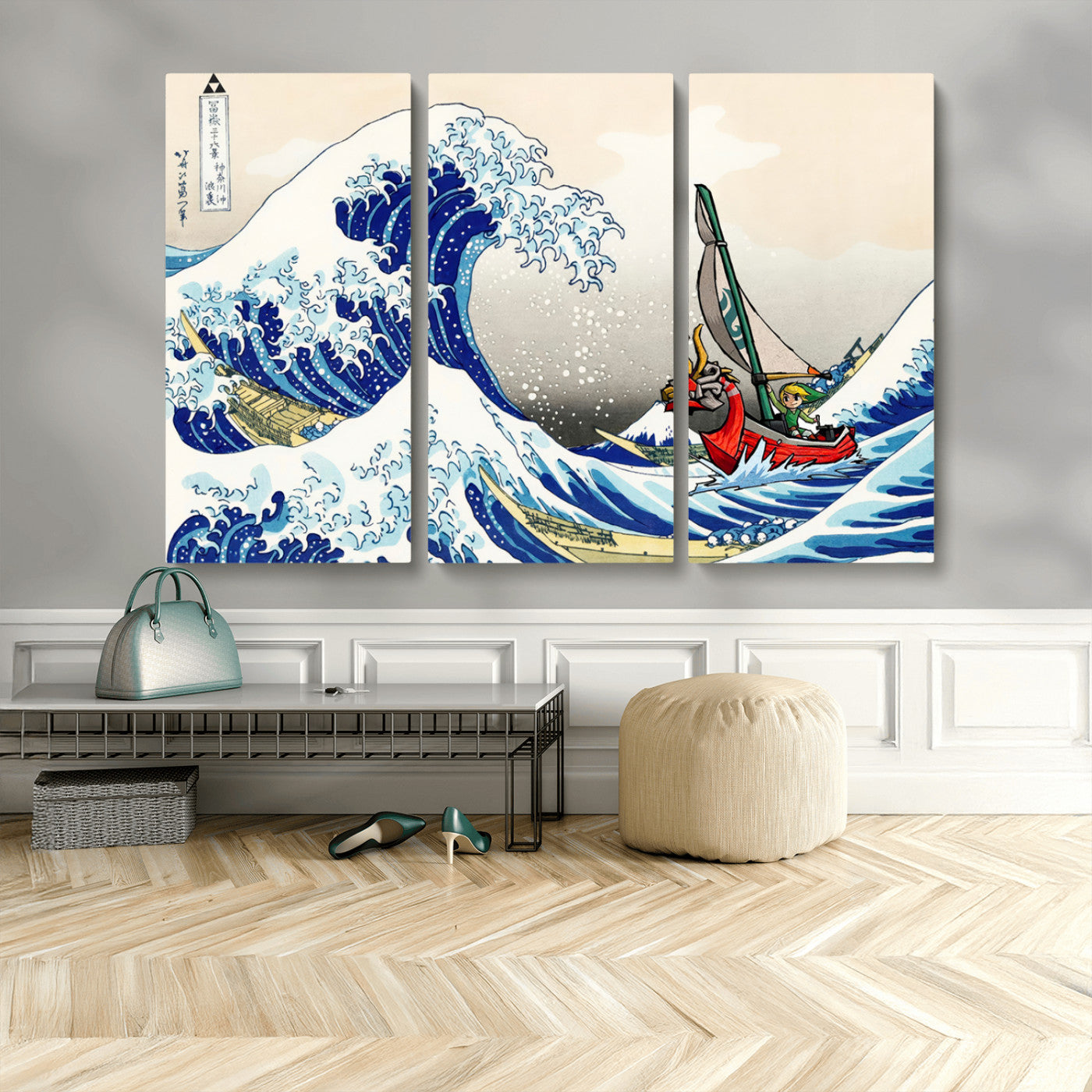 19450-MGV-CV-48X32-3P-Great Wave Adventure Wall Art – Japanese Style Ocean Canvas Print, Fantasy Sailing Decor for Living Room, Bedroom or Office