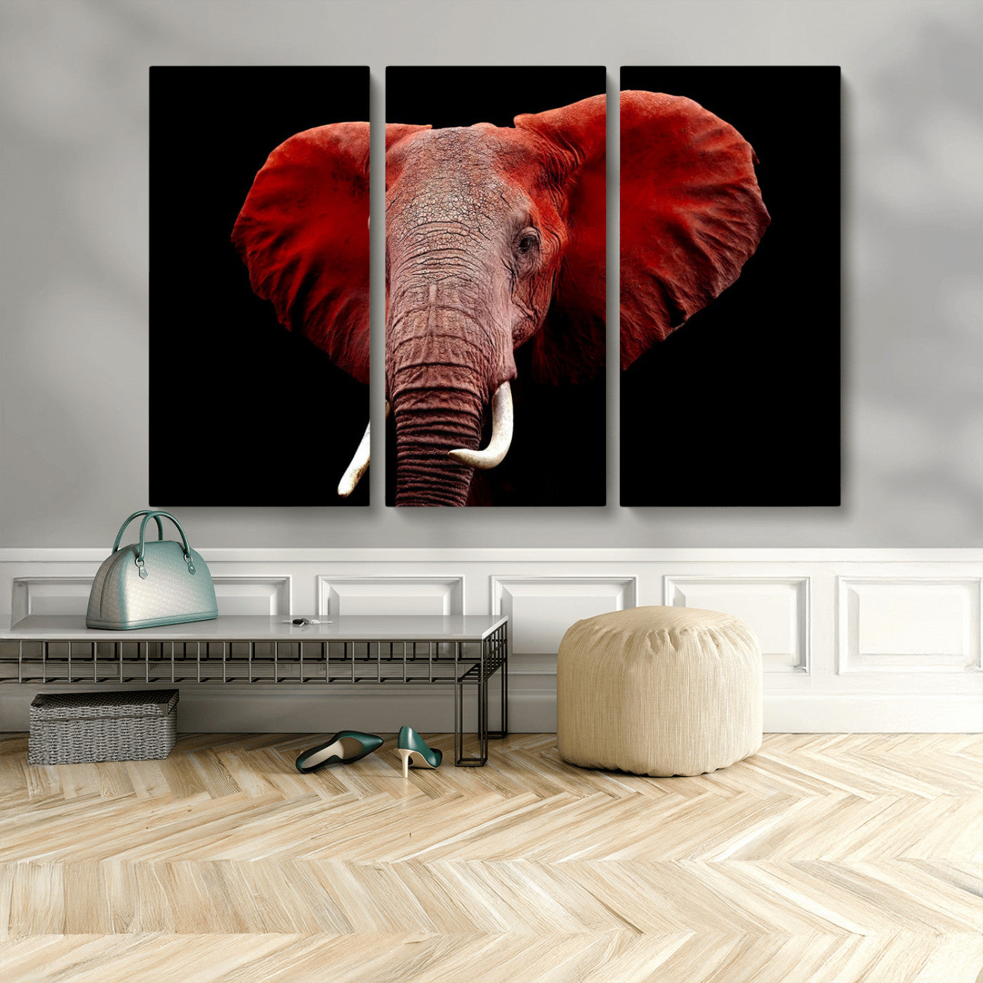 14788-MGV-CV-48X32-3P-Red Elephant Wall Art – Bold Wildlife Canvas Print, African Safari Animal Decor for Living Room, Bedroom or Office