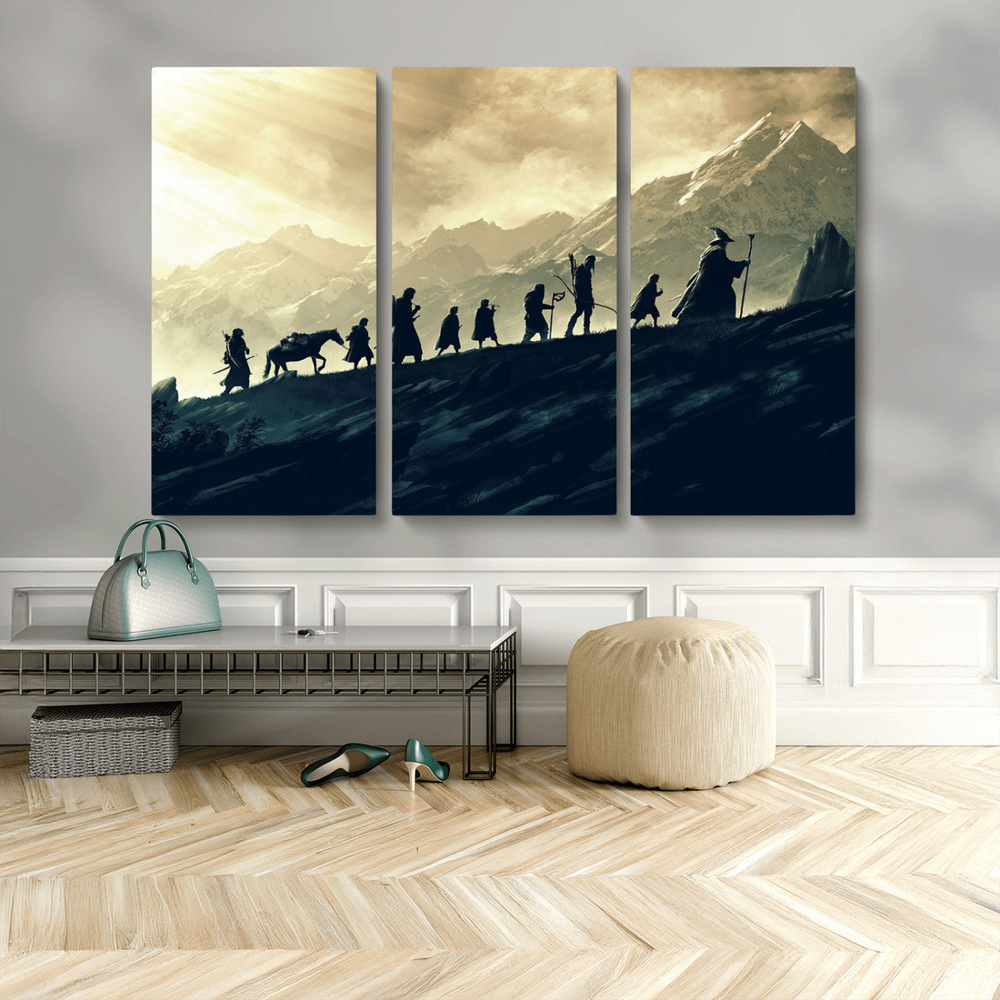 41574-MGV-CV-48X32-3P-Fellowship Journey Wall Art – Epic Fantasy Adventure Canvas Print, Mountain Landscape Decor for Living Room, Office or Man Cave
