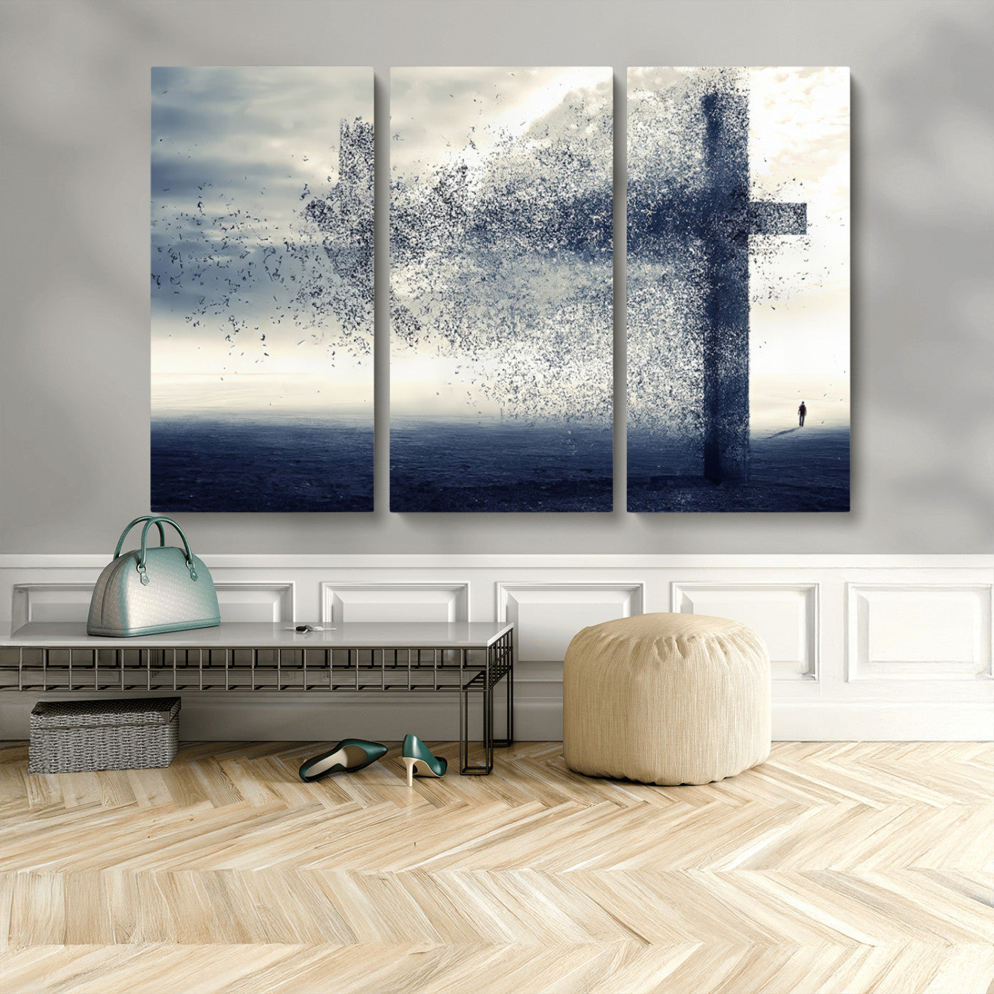 55718-MGV-CV-36X24-Surreal Cross Wall Art – Spiritual Faith Canvas Print, Abstract Christian Artwork with Modern Religious Symbol for Living Room,