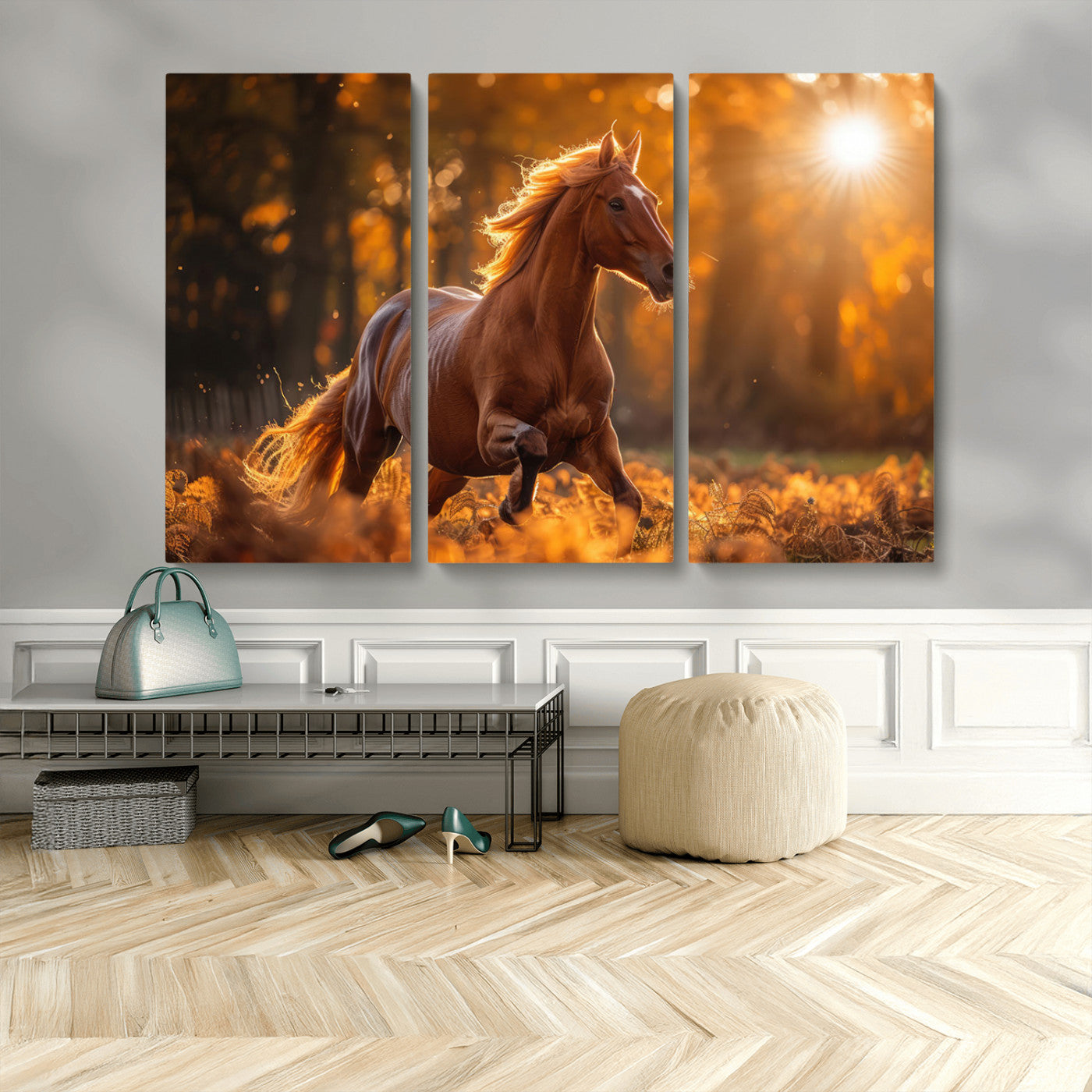 92144-MGV-CV-36X24-Sunset Horse Wall Art Canvas Print, Framed Horse Barn Art Picture Print, Majestic Horse Perfect Rustic Farmhouse Decor Artwork
