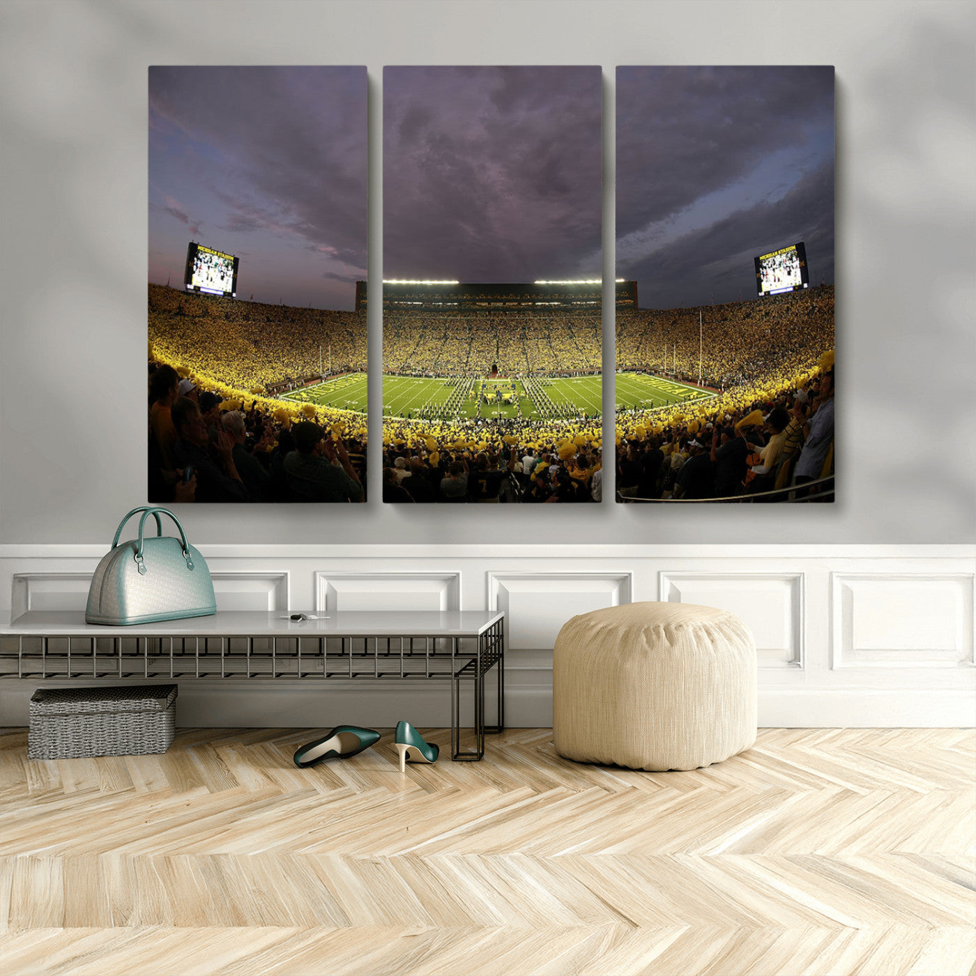 72404-MGV-CV-36X24-Michigan Wolverine Stadium Wall Art Canvas Print, Framed Michigan Stadium Art Picture Print, Football Stadium Perfect Sport Room
