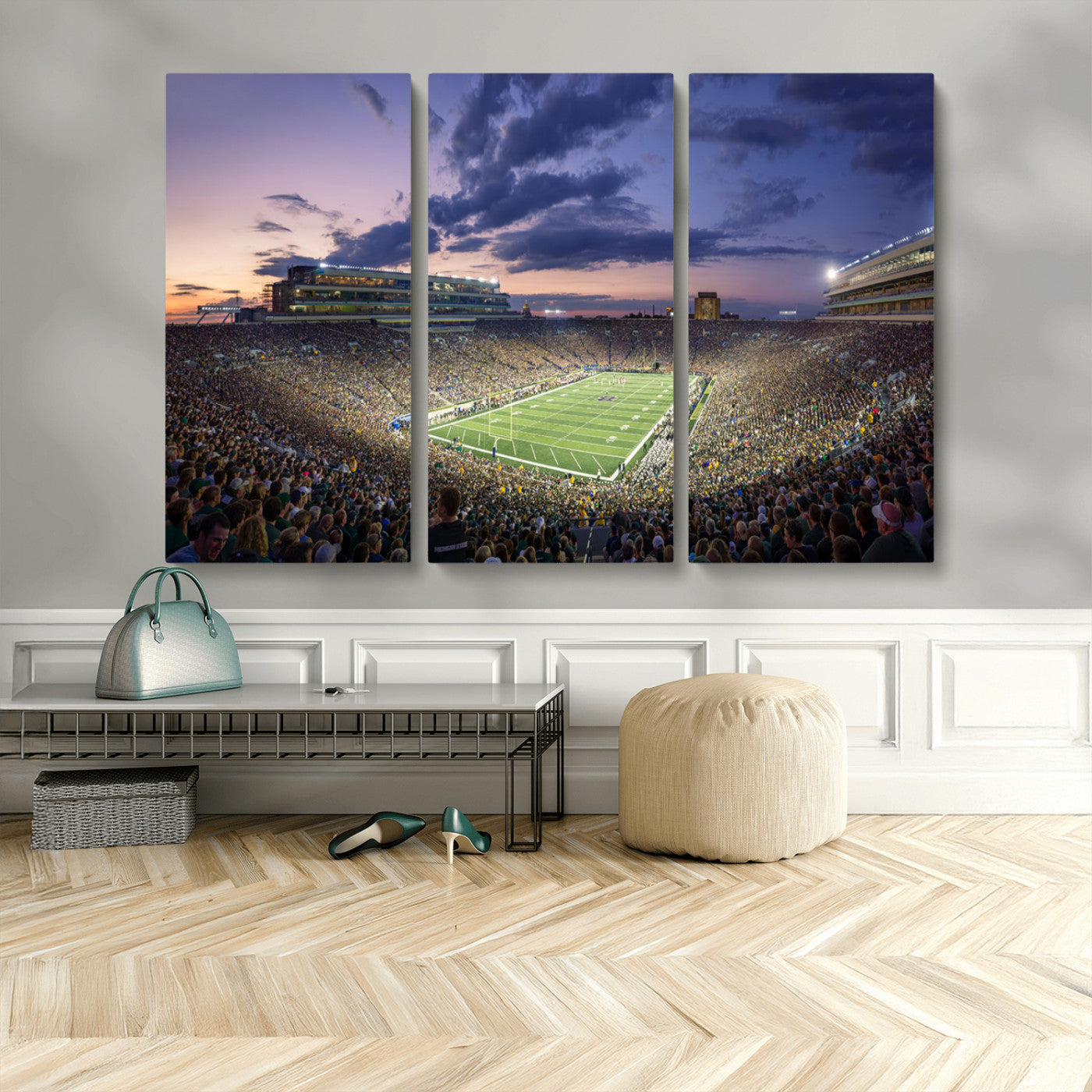 50825-MGV-CV-36X24-Notre Dame Stadium Wall Art Canvas Print, Framed Indiana Stadium Art Picture Print, Football Stadium Perfect Sports Room Decor