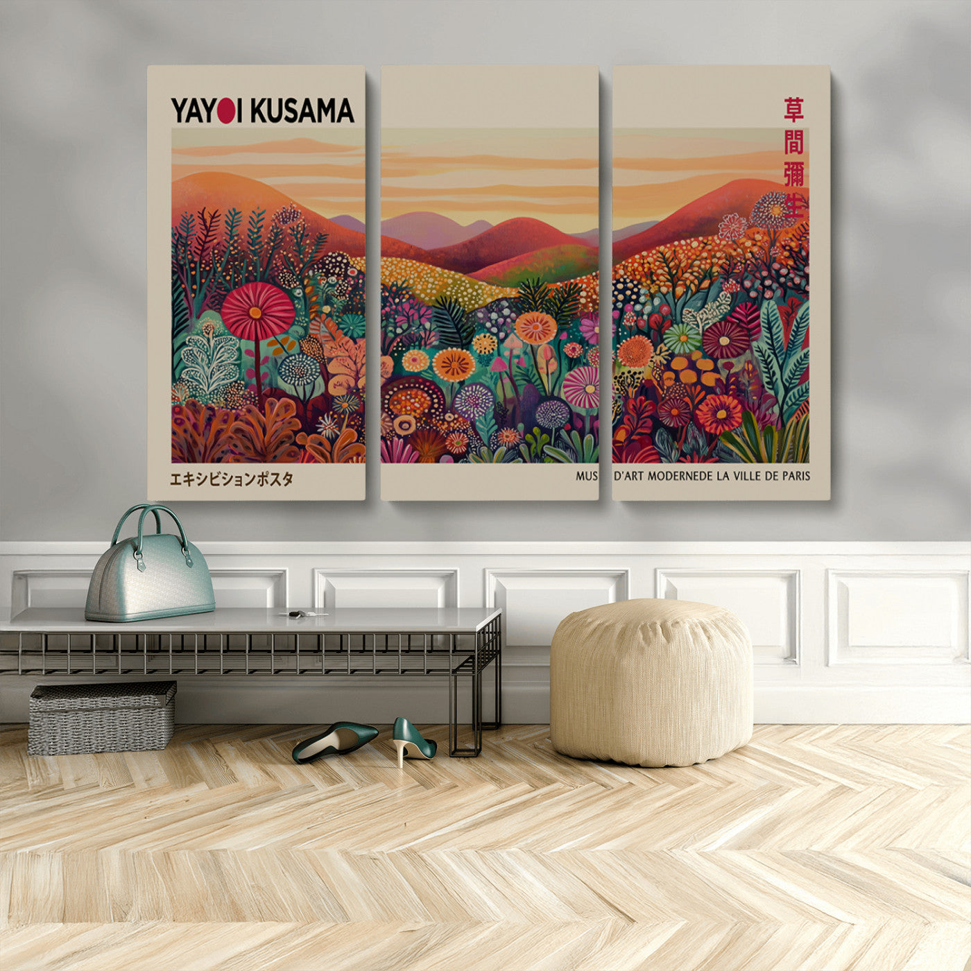 66096-MGV-CV-36X24-Yayoi Kusama Wall Art – Sunset Floral Landscape Canvas Print, Vibrant Flower Garden Panorama for Living Room, Bedroom or Office