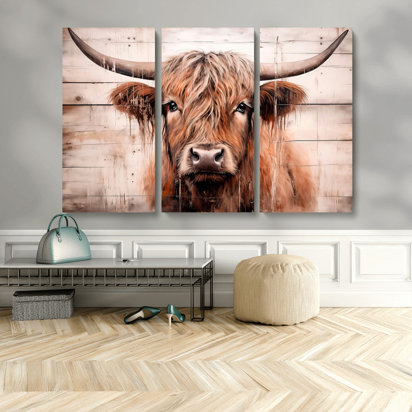 93730-MGV-CV-36X24-Scottish Cow Wall Art Canvas Print, Framed Longhorn Cow Art Picture Print, Highland Cattle Perfect Rustic Farmhouse Decor Artwork