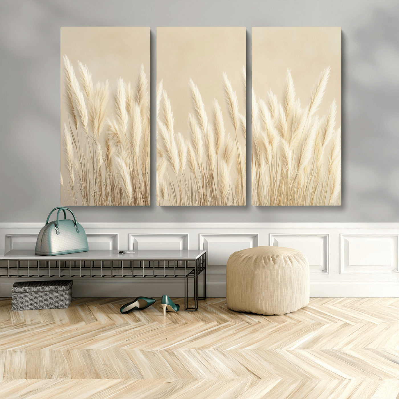 81444-MGV-CV-36X24-Pampas Grass Wall Art Canvas Print, Framed Beige Pampas Grass Art Picture Print, Minimalist Beige Perfect Minimalist Nature Decor