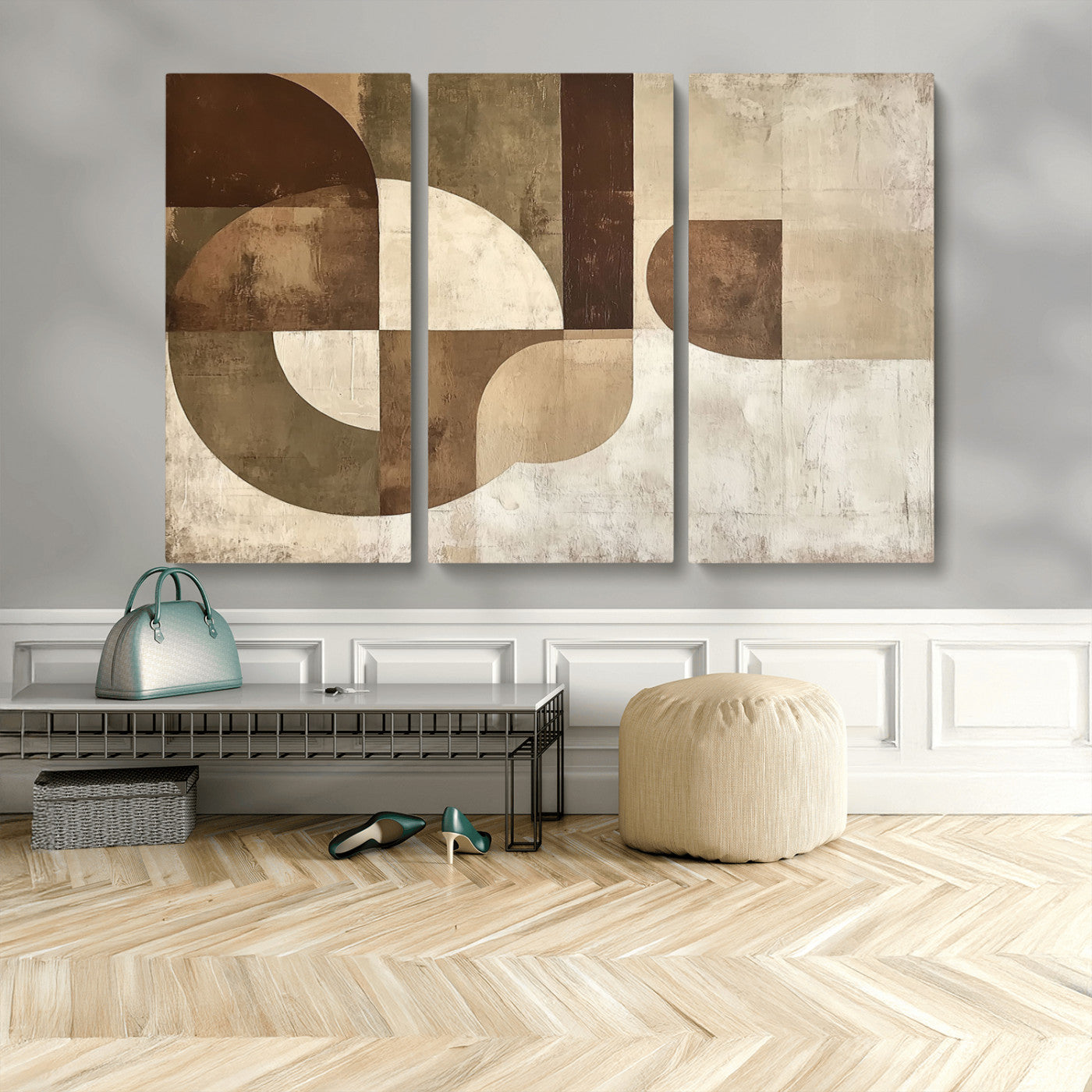 59767-MGV-CV-48X32-3P-Abstract Geometric Shapes Wall Art – Modern Minimalist Canvas Print, Neutral Brown Beige Tan Artwork for Living Room, Bedroom,
