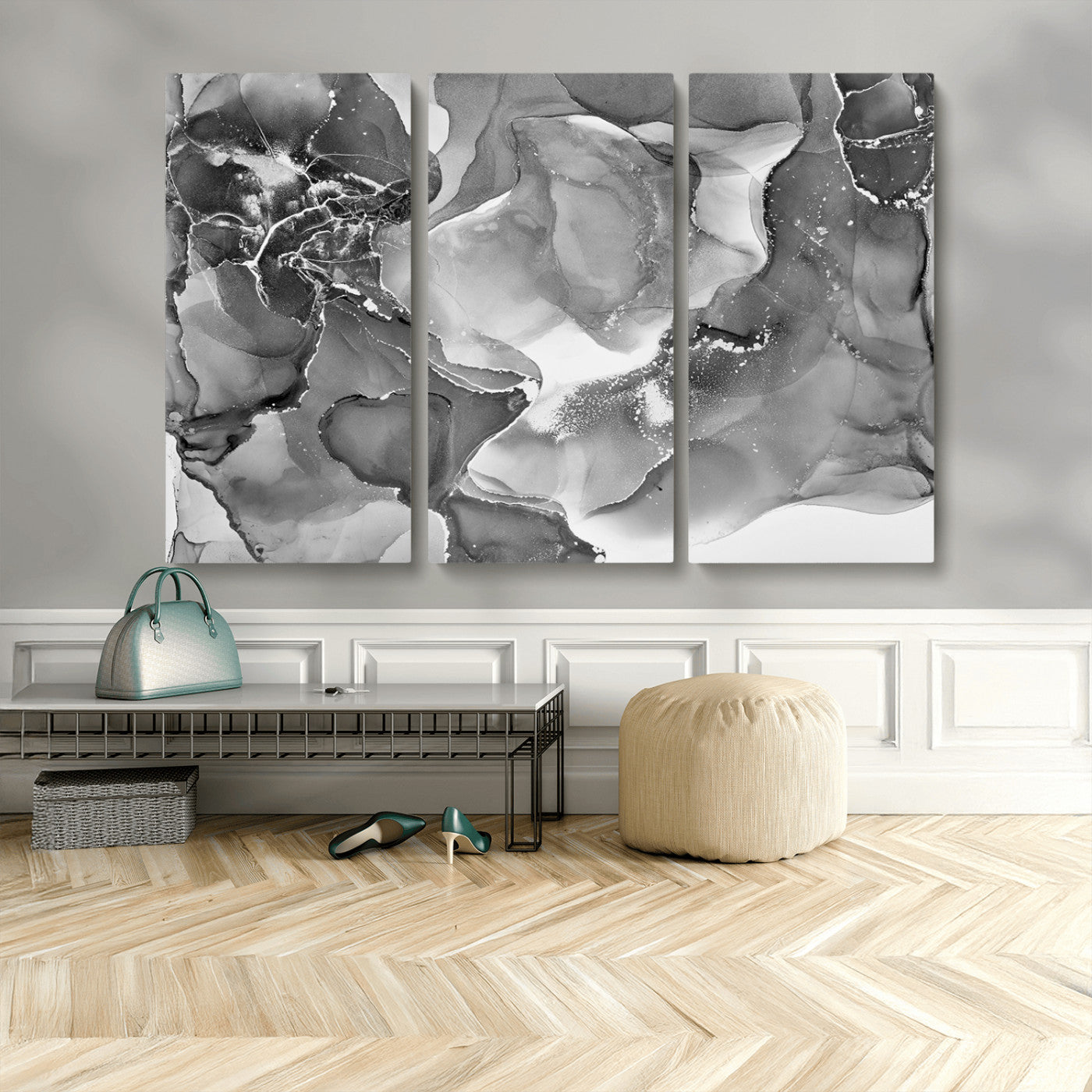 15911-MGV-CV-36X24-Black and White Abstract Wall Art – Modern Ink Swirl Canvas Print, Minimalist Contemporary Painting for Living Room, Bedroom,