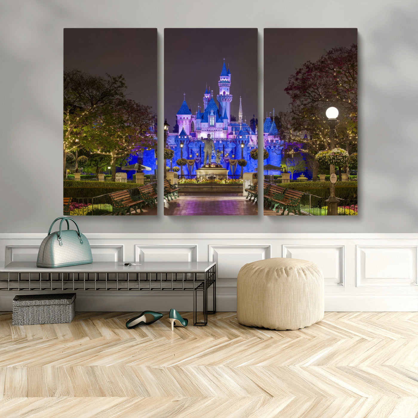 63560-MGV-CV-36X24-Fairy Tale Castle Wall Art – Magical Night Scene Canvas Print with Lights and Gardens, Fantasy Architecture Artwork for Living