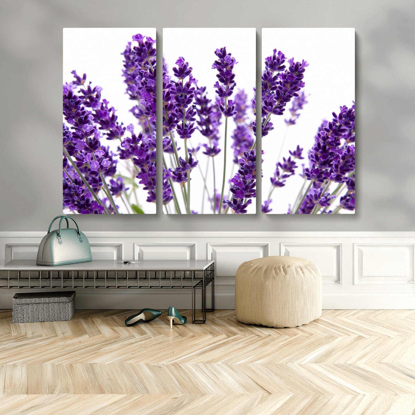 84456-MGV-CV-48X32-3P-Lavender Wall Art – Botanical Canvas Print Featuring Purple Floral Stems, Fresh Nature Inspired Artwork for Living Room, Bedroom,