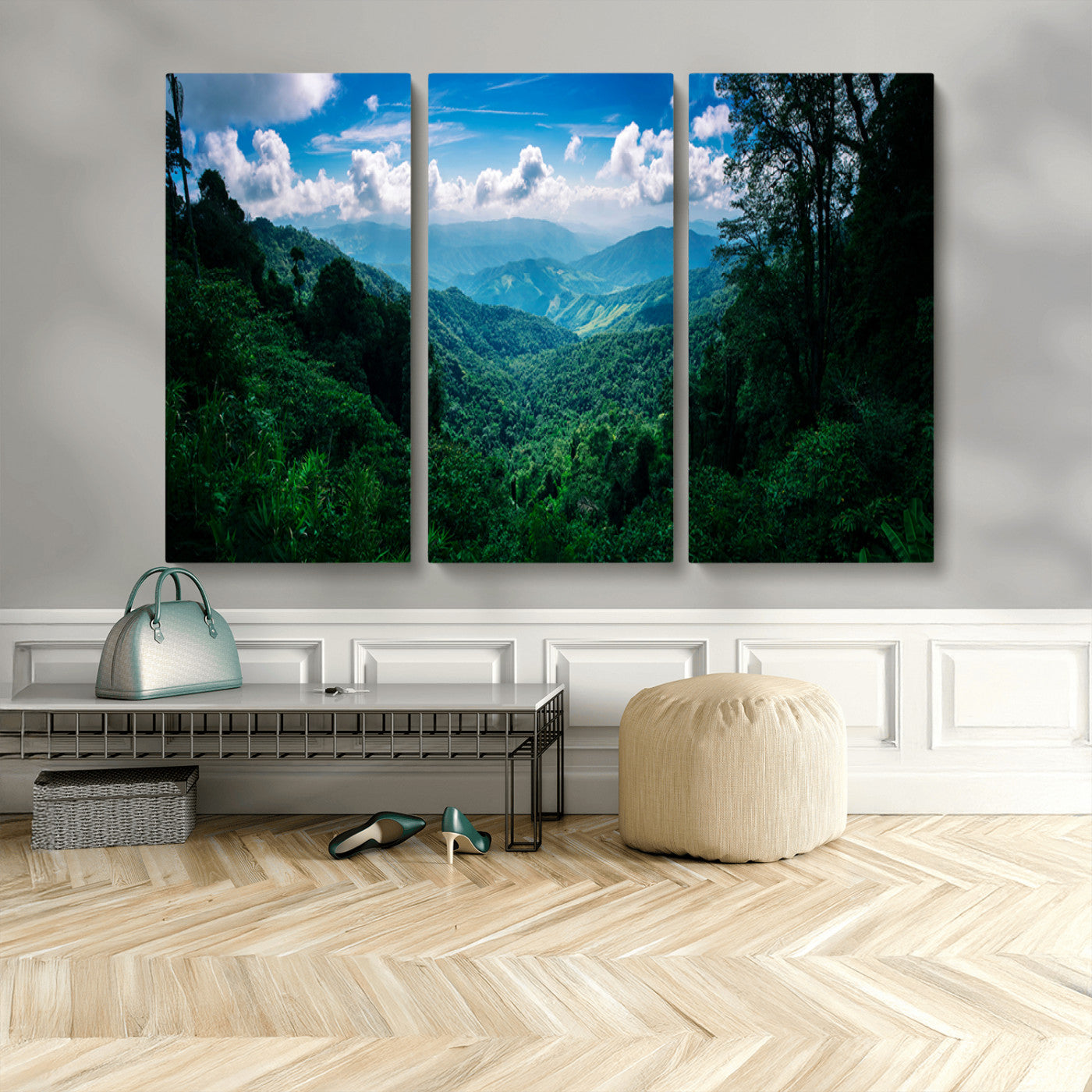74439378-MGV-CV-36X24-Tropical Jungle Wall Art Canvas Print, Framed Lush Valley Art Picture Print, Forest Mountains Perfect Tropical Wilderness Decor