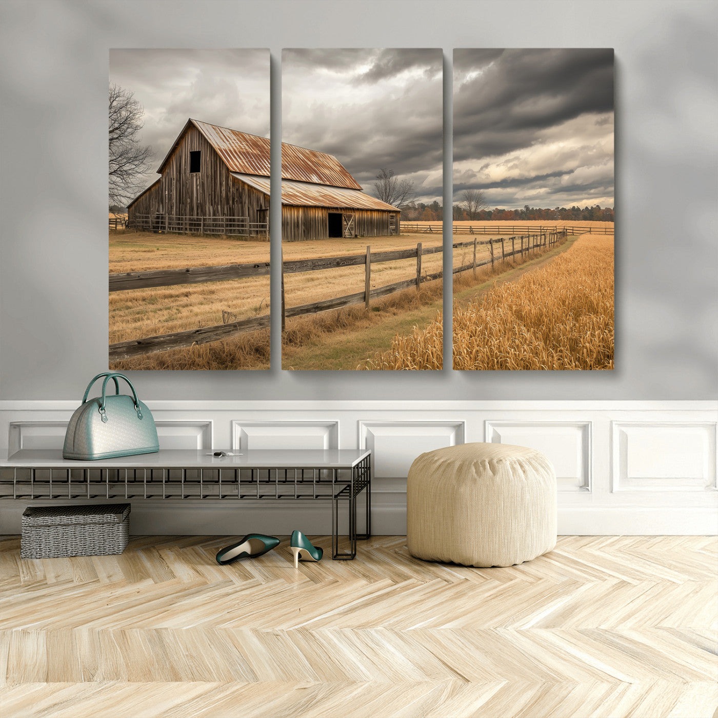 26821575-MGV-CV-36X24-Old Barn Wall Art Canvas Print, Framed Rustic Barn Art Picture Print, Moody Farm Perfect Rustic Farmhouse Decor Artwork