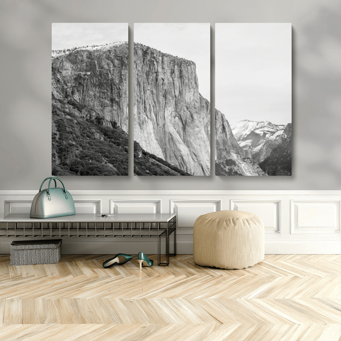 39393420-MGV-CV-36X24-El Capitan Wall Art Canvas Print, Framed Yosemite Cliff Art Picture Print, Monochrome Mountain Perfect Monochrome Sierra Decor