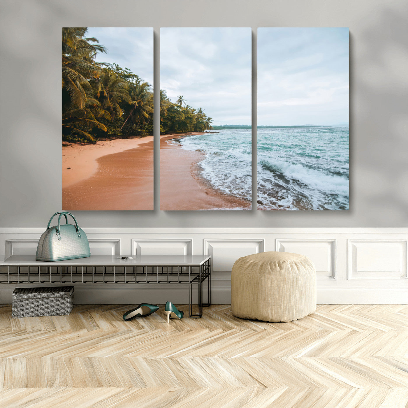 88125882-MGV-CV-36X24-Tropical Shoreline Wall Art Canvas Print, Framed Palm Trees Art Picture Print, Tropical Ocean Perfect Tropical Coastal Decor