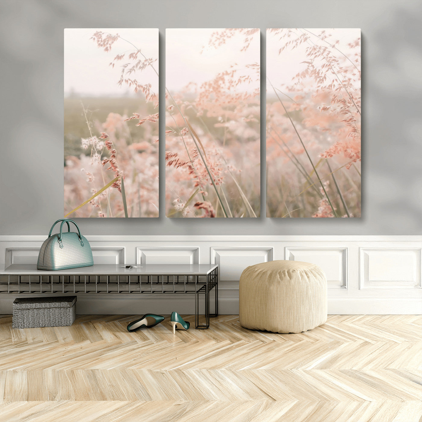 79164340-MGV-CV-36X24-Pastel Grasses Wall Art Canvas Print, Framed Soft Meadow Art Picture Print, Field in Breeze Perfect Pastel Minimal Decor Artwork